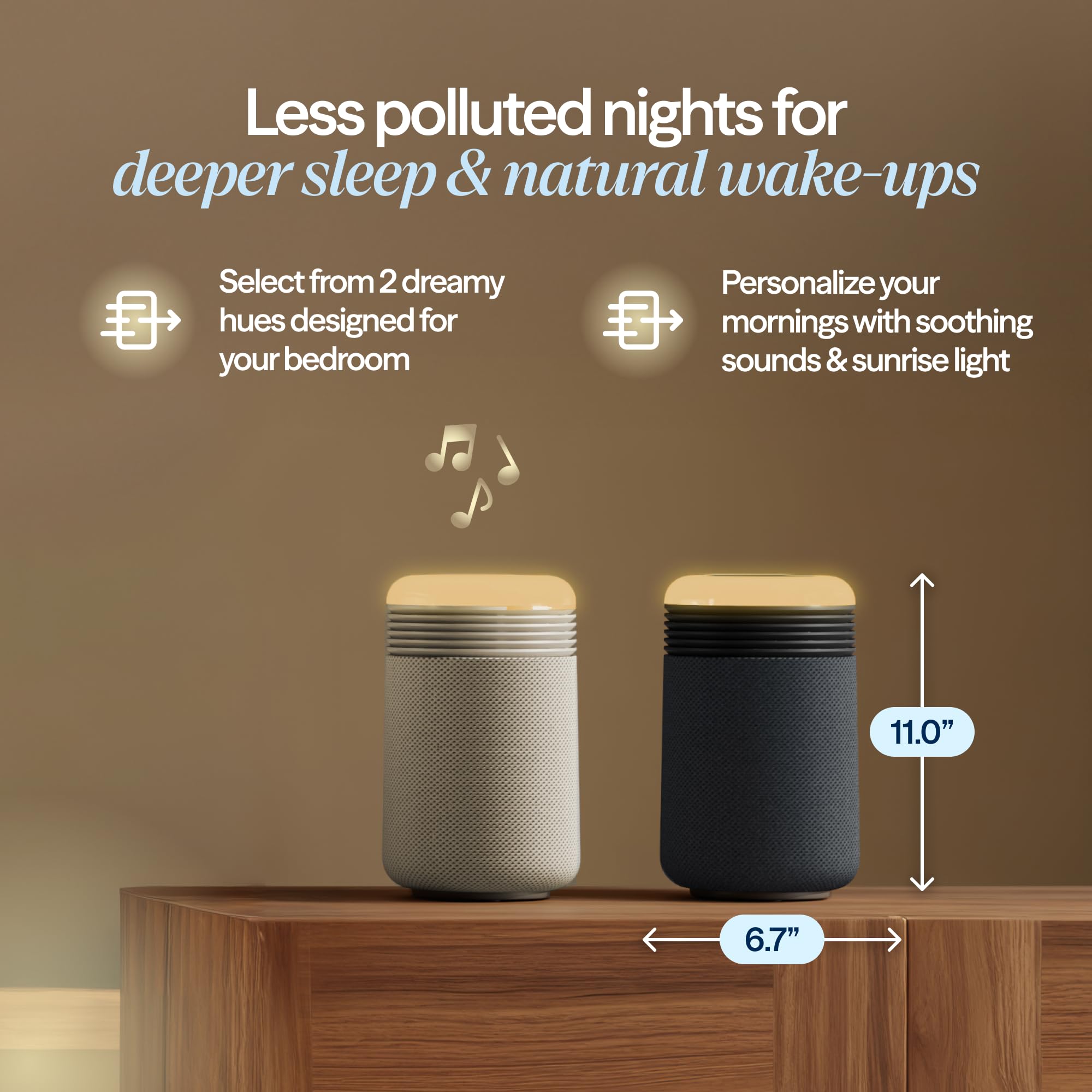 BLUEAIR Purifier for Bedroom - Mini Restful - Sunrise Clock with HEPASilent Filtration and Wake Up Light - Cleans Air and Supports Circadian Rhythm - USB-C and App Connectivity, Beige