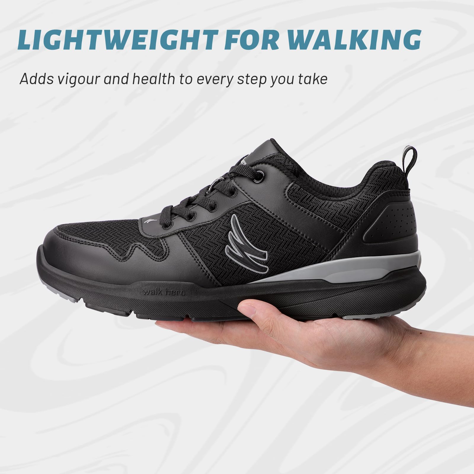 Mens Walking Shoes for Plantar Fasciitis, Orthopedic Casual Sneakers for Men with Arch Support, Wide Toe Box Shoes for Pain Relief with Non Slip Rubber Sole(Black, 8.5)