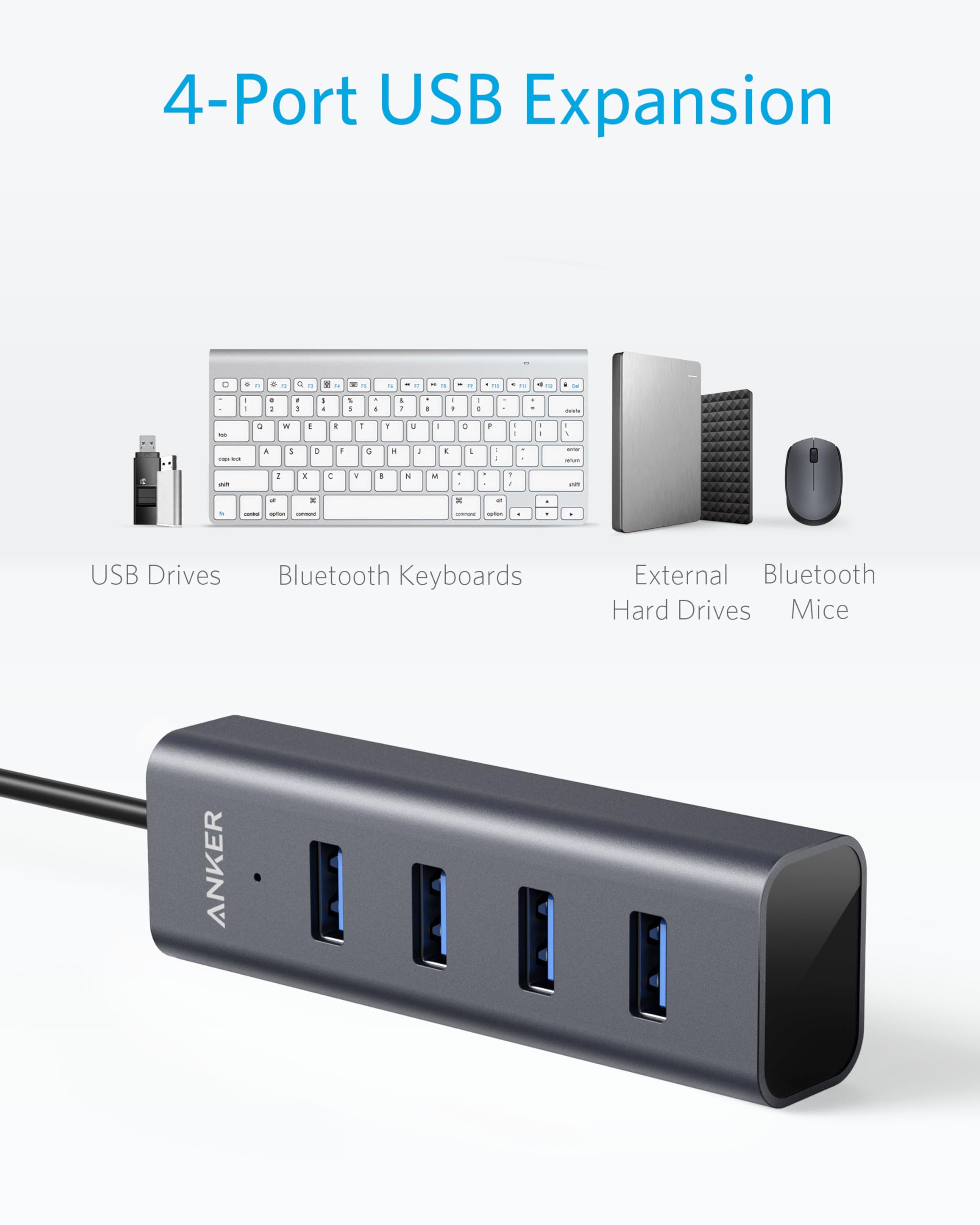 Anker USB C Hub, 4 USB 3.0 Ports, Aluminum USB-C toUSBAdapter, Compatible with MacBook Pro 2018/2017, ChromeBook, XPS, Galaxy S9/S8, and More Devices