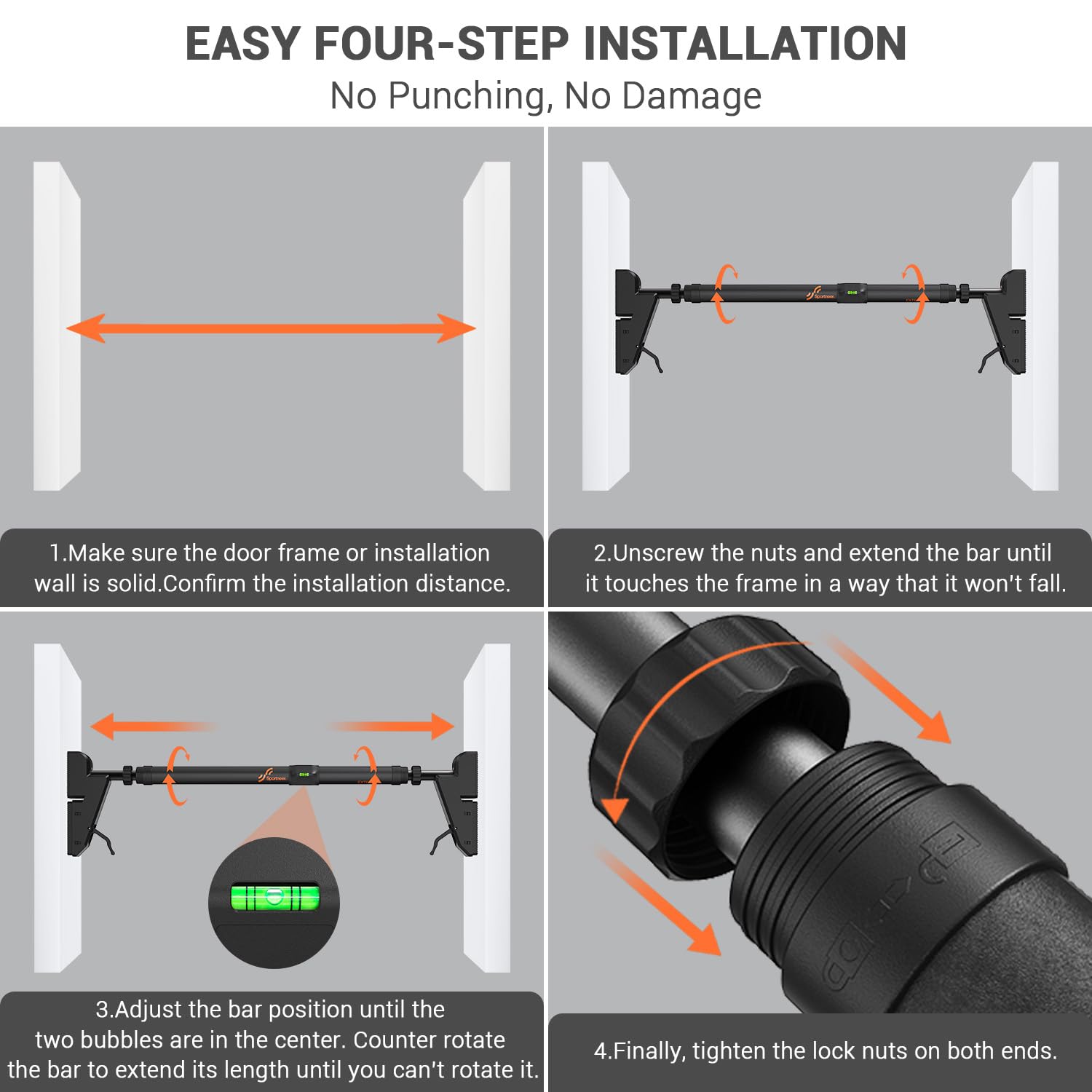Sportneer Pull Up Bar: Adjustable Width Locking Mechanism Chin up Bar without Screws - Strength Training Pull-up Bar for Doorway with Non-slip Comfort for Home Gym Upper Body Workout