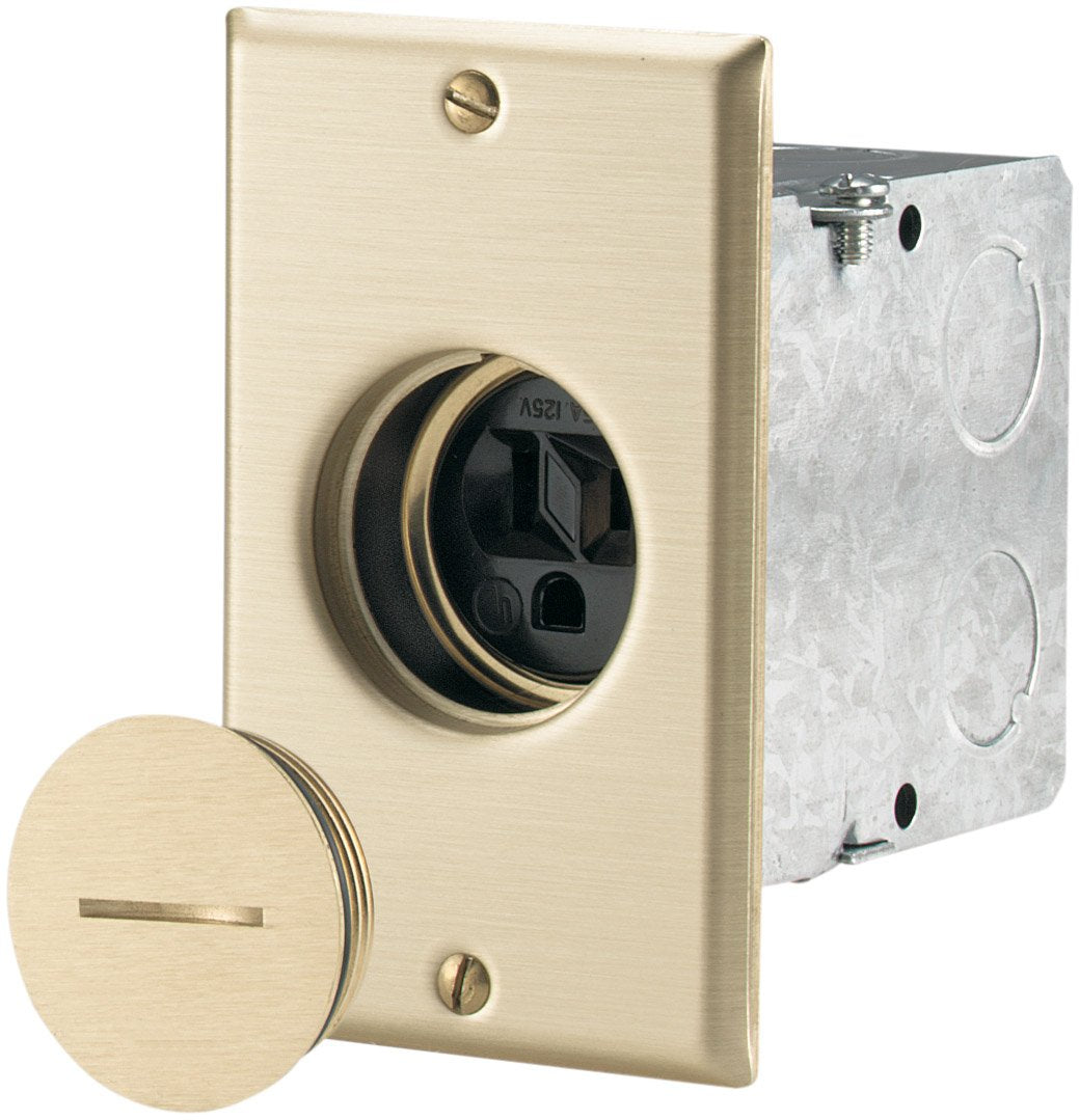 EATON TR5797 Tamper Resistant Floor Box Receptacle, 125 V, 15 A, 2 Pole, 3 Wire, Black and Brass