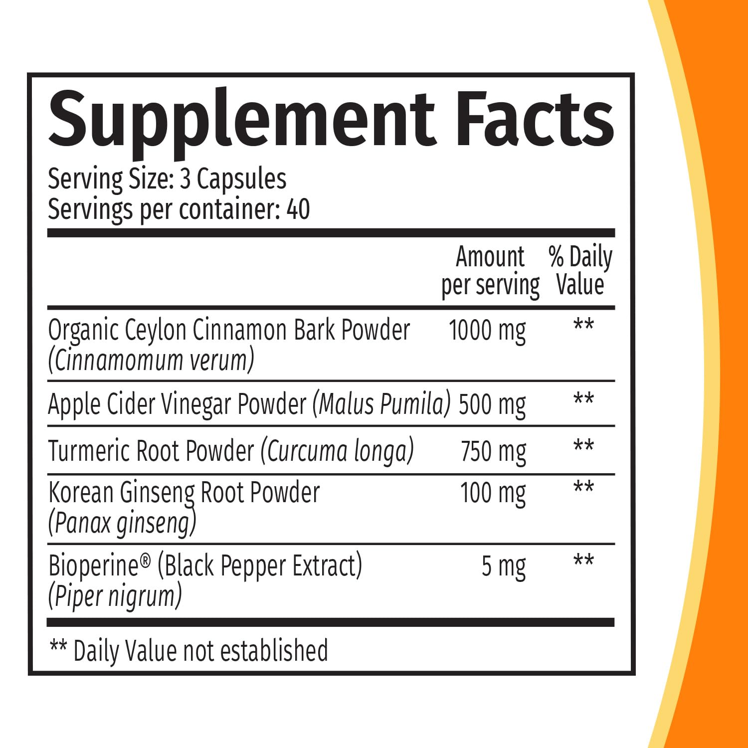 5-in-1 Ceylon Cinnamon Capsules 2355mg - Ceylon Cinnamon and Apple Cider Vinegar Capsules - Turmeric and Panax Ginseng Capsules - Cinnamon Supplements with Bioperine, 120 ct