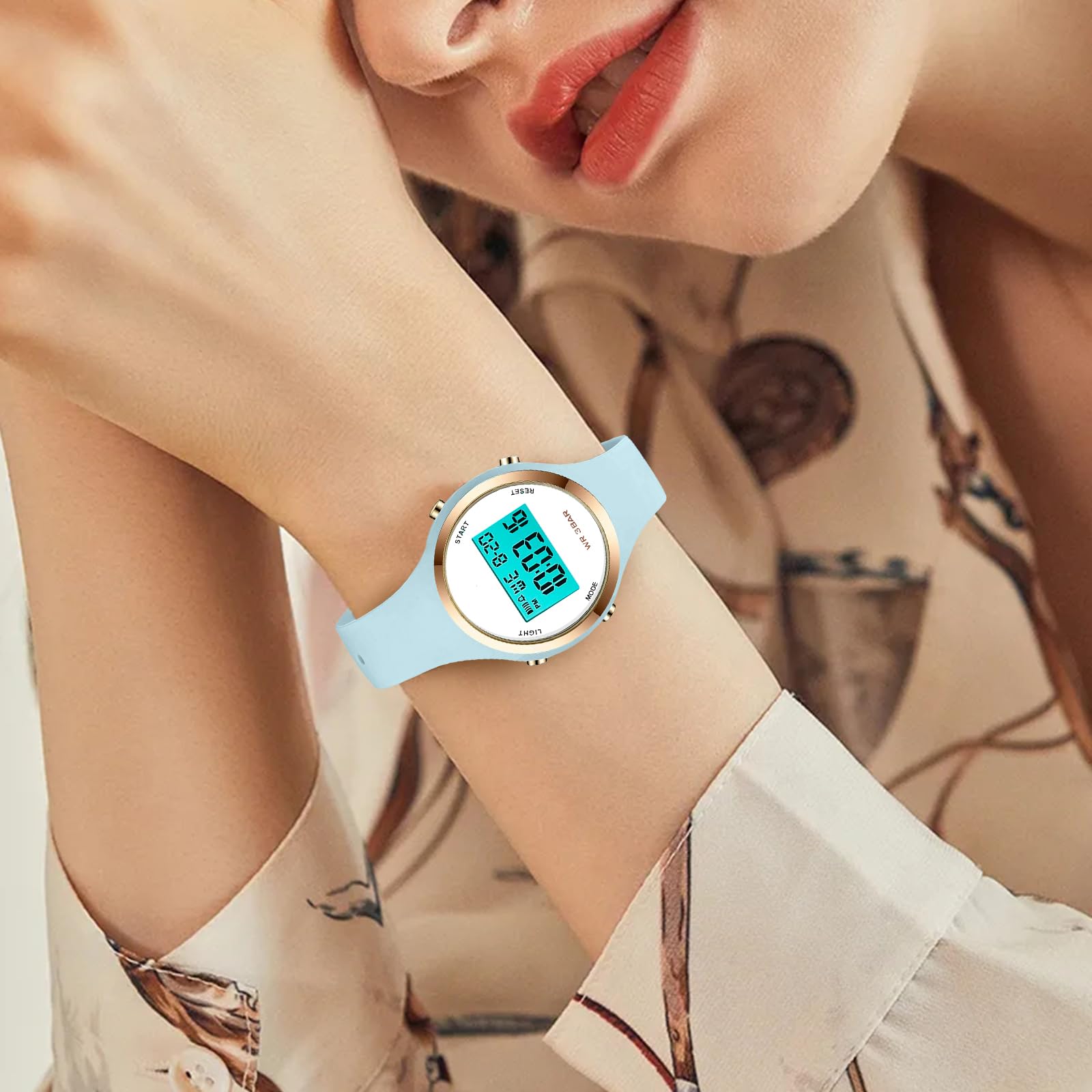 XCZAP Outdoor Sport Watches Alarm Clock 5Bar Waterproof LED Digital Watch(Light Blue-White-one)