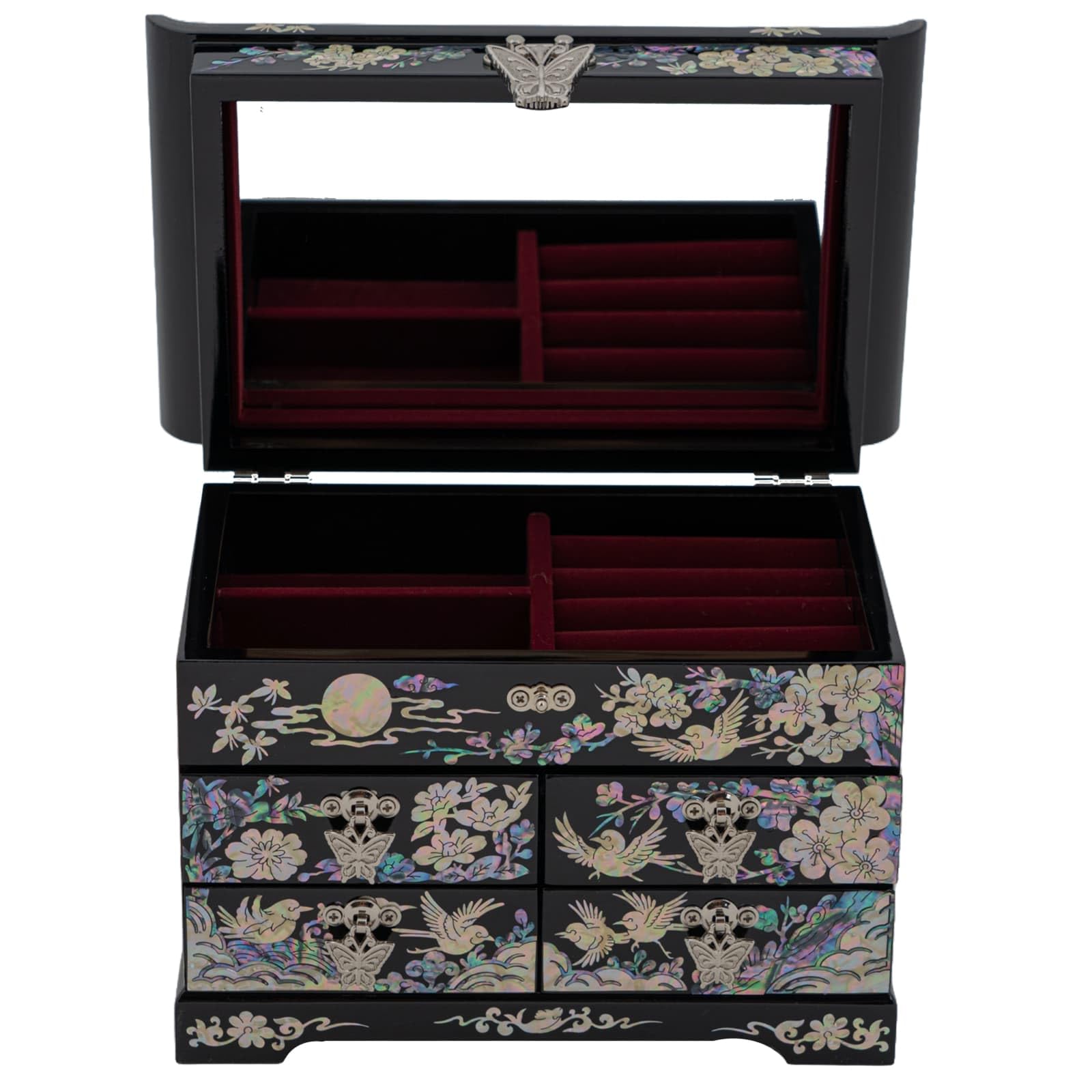 February Mountain Mother of Pearl Jewelry Organizer Box – Anniversary Christmas Graduation Birthday gifts for women Mother's day gifts for mom from daughter (Plum Blossom)