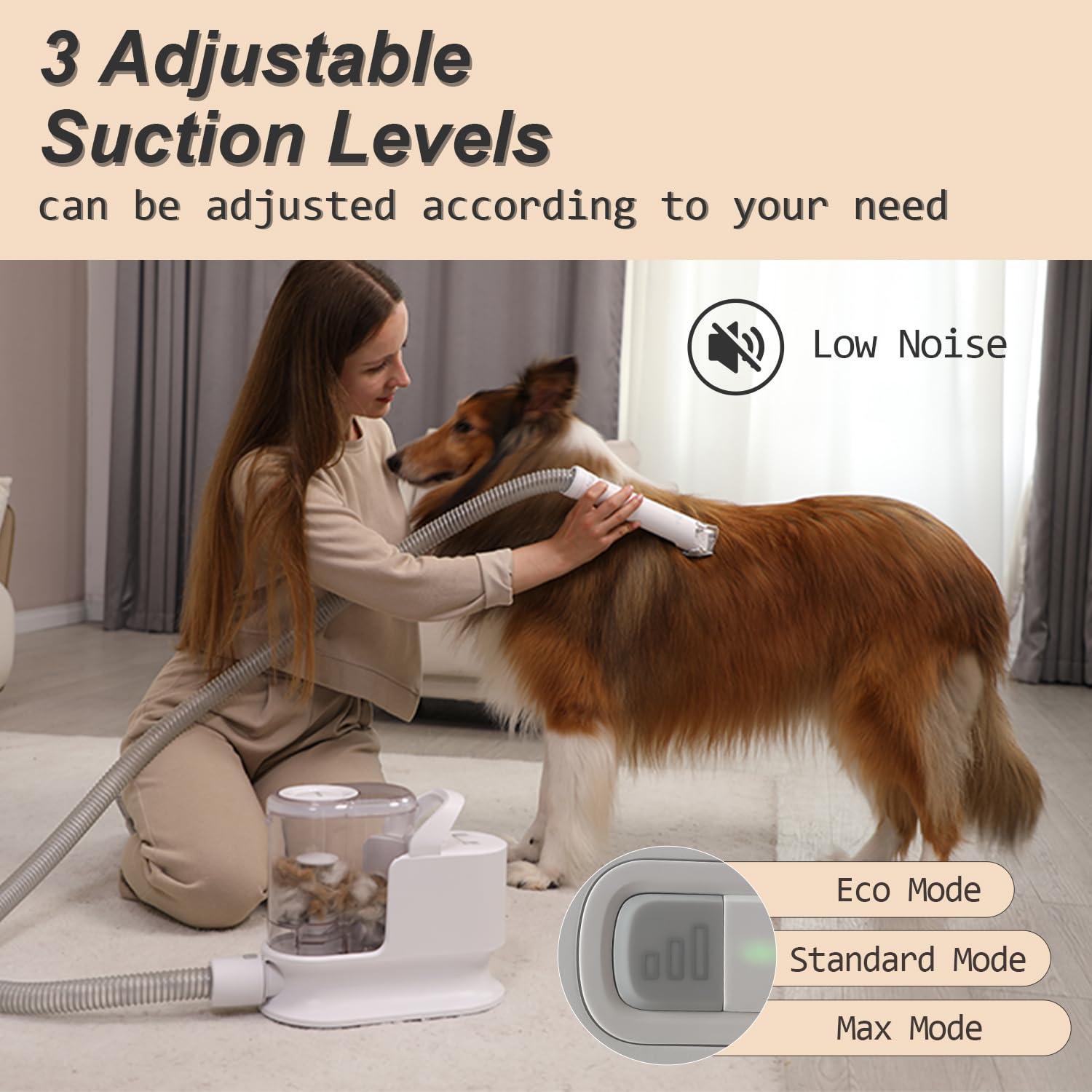 whall Pet Grooming Vacuum for 99% Hair, Low Noise Dog Vacuum Groomer with 2.3L Dust Cup, Gray