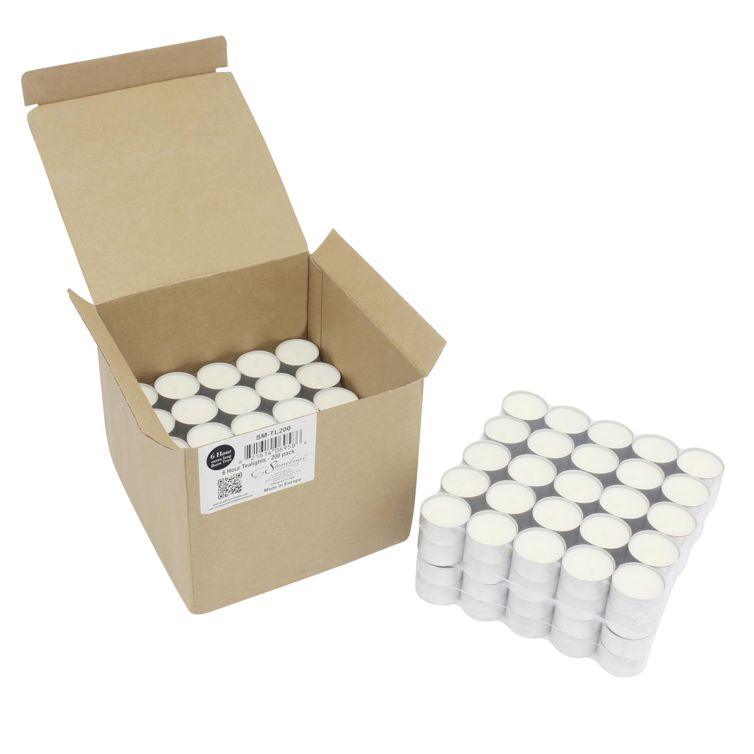 Stonebriar Long Burning Tea Light Candles, 6 to 7 Hour Extended Burn Time, White, Unscented, Bulk 200-Pack (SM-TL200)