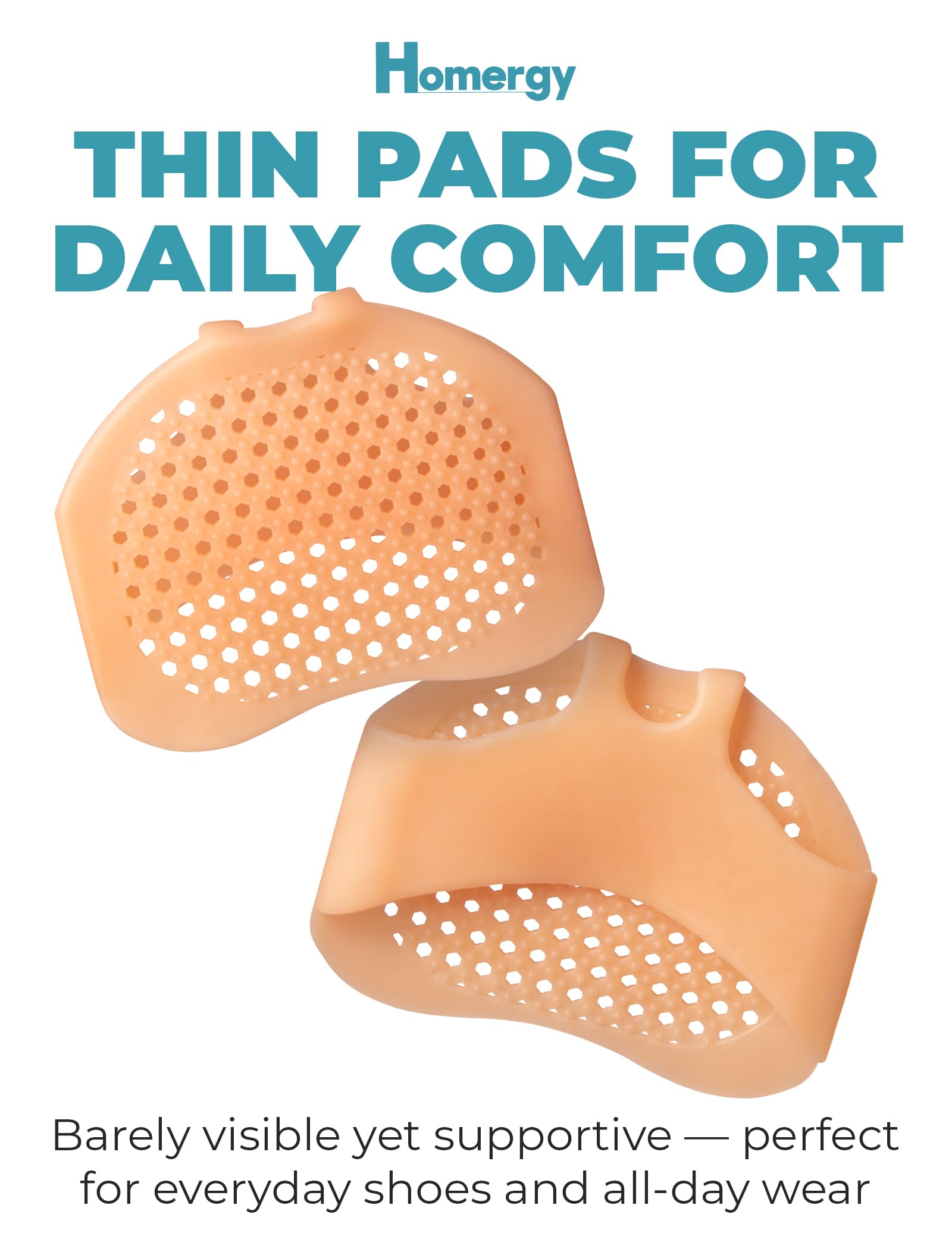 Homergy Metatarsal Foot Pads for Pain Relief - 4 Pack Soft Gel Reusable Breathable Sleeve Pads, Foot Cushions, Forefoot Cushioning Shoe Supports for Women and Men
