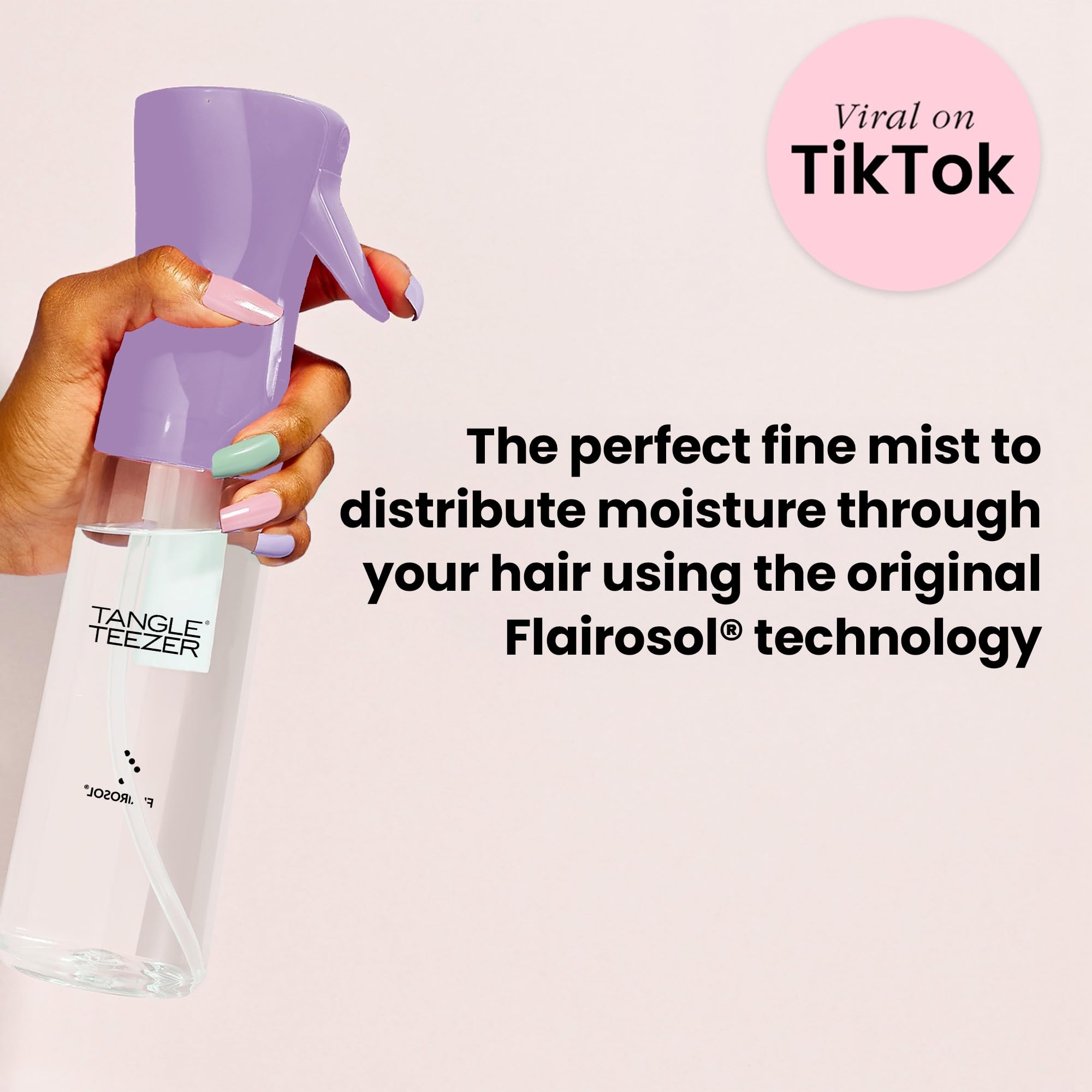 TANGLE TEEZER Fine Mist Continuous Spray Bottle, Reusable and Refillable, for Hair Detangling and Styling, 10.1 oz, Lilac