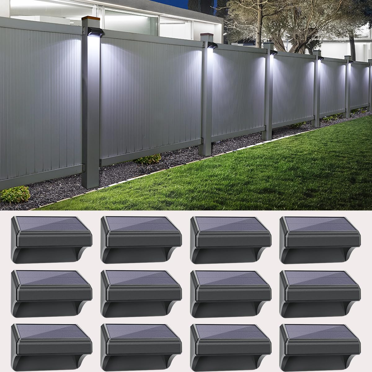 Aulanto Solar Fence Lights 12 Pack, 60 Lumen Warm White and Cool White, Fence Solar Lights Outdoor IP65 Waterproof, Outdoor Lighting Decor for Backyard,Garden,Fence,Wall,Deck Railing,Stairs.