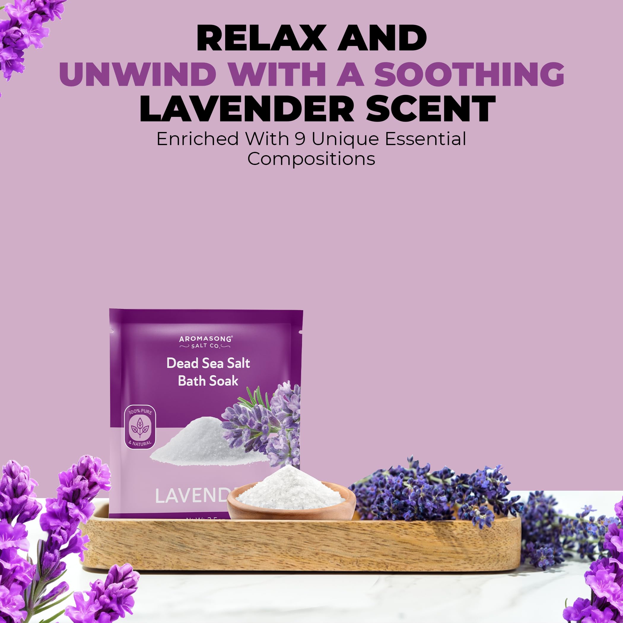 Aromasong Unscented Dead Sea Bath Soak 14 oz + Lavender Dead Sea Salt 2.5 oz Bundle – Mineral-Rich Relaxation, Skin Softening & Aromatherapy for Home Spa and Foot Soaks