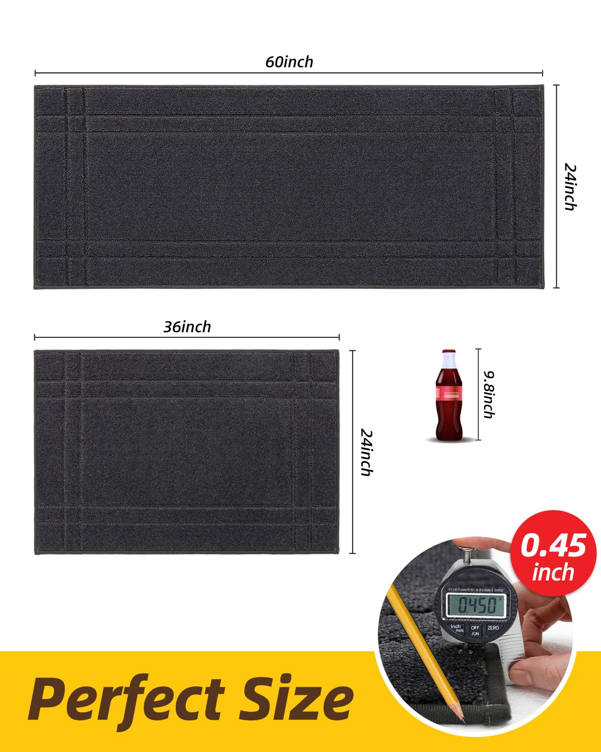 JSEI Kitchen Mats for Floor, Non-Slip Kitchen Rugs, Soft Washable Absorbent Kitchen Mats 2 PCS, Kitchen Runner Rug with TPR Backing, Polyester, 24"x36"+24"x60", Dark Grey