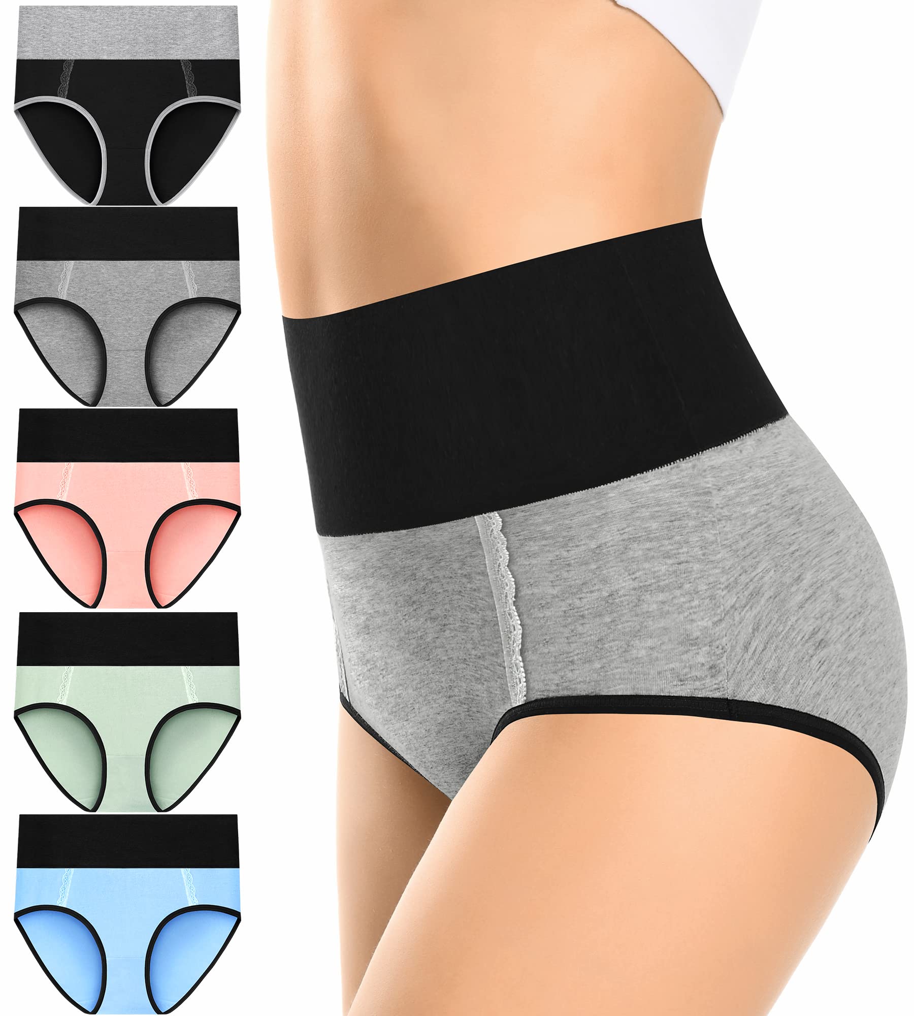MISSWHO Cotton High Waisted Womens Underwear Tummy Control Postpartum Panties Full Coverage C Section Ladies Briefs 5 Pack Plus Size Large