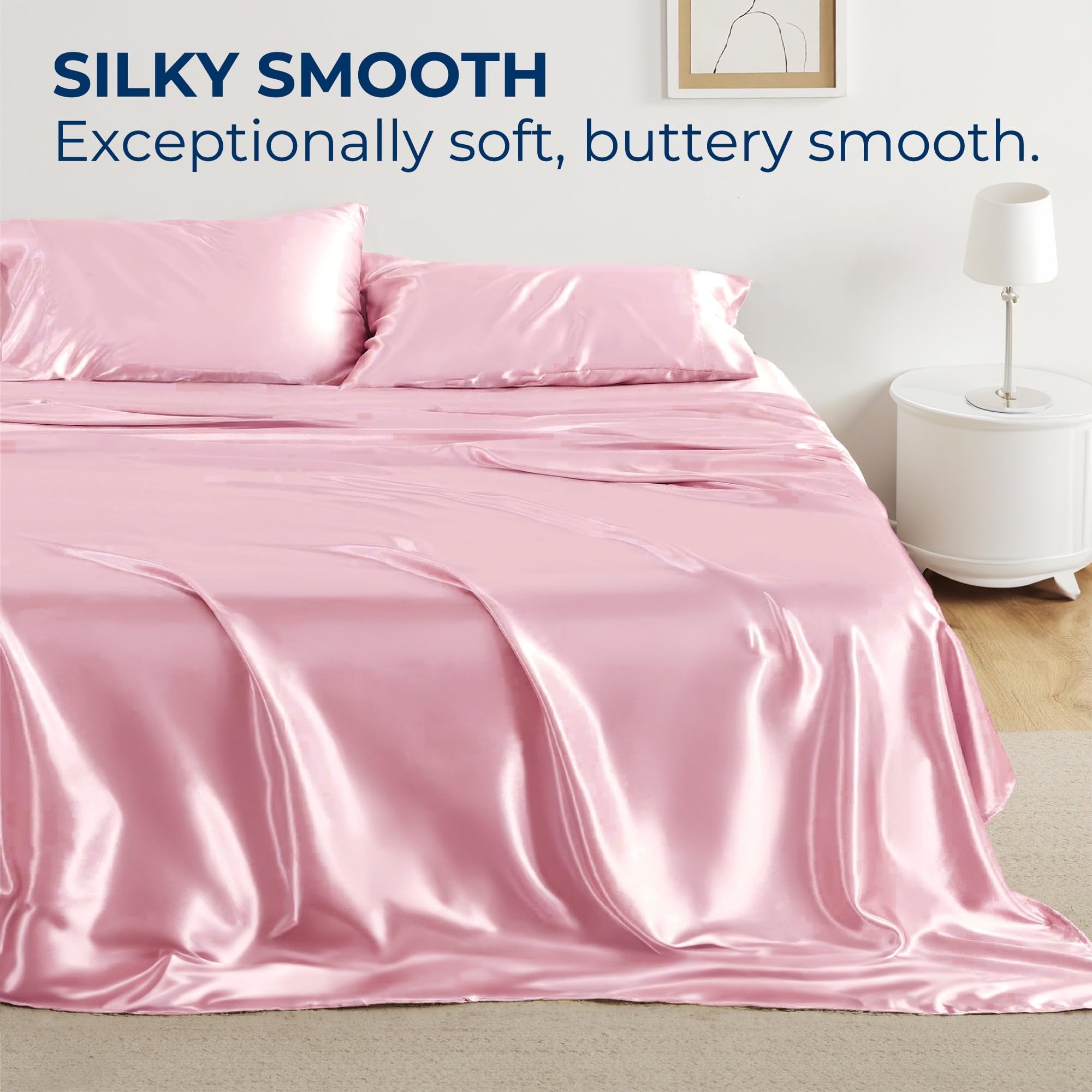 Seasonwood Pink Sheets Queen Size Soft 1800 Microfiber Satin Sheet Set 4 Pieces 2 Pillowcase