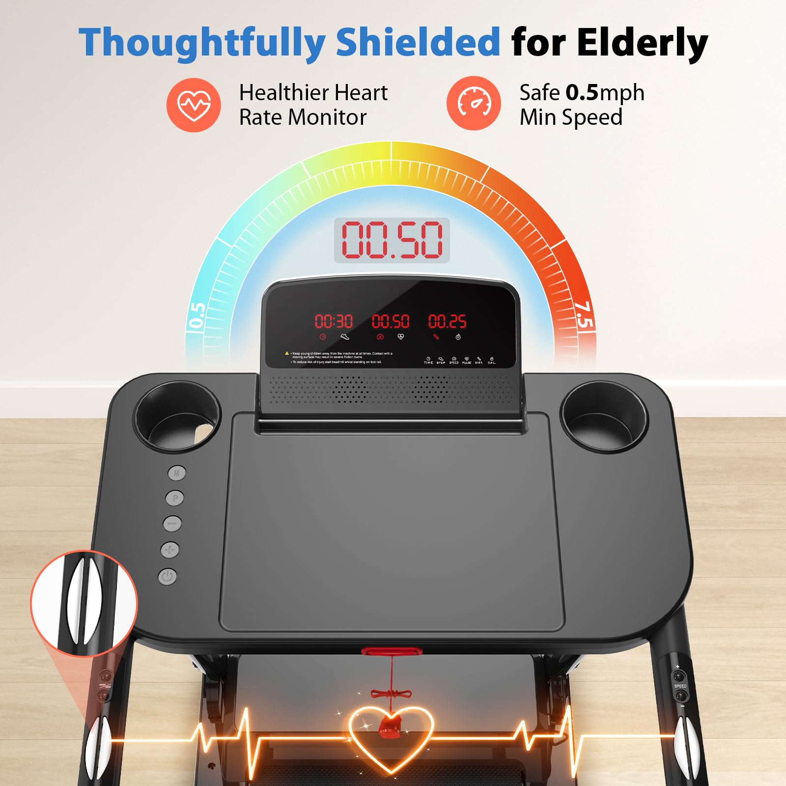 CIIHI Walking Treadmill for Senior - 350 lbs Senior Treadmill for Home with Long Handrails - Recovery Fitness Exercise Machine for Elder with Desk Workstation
