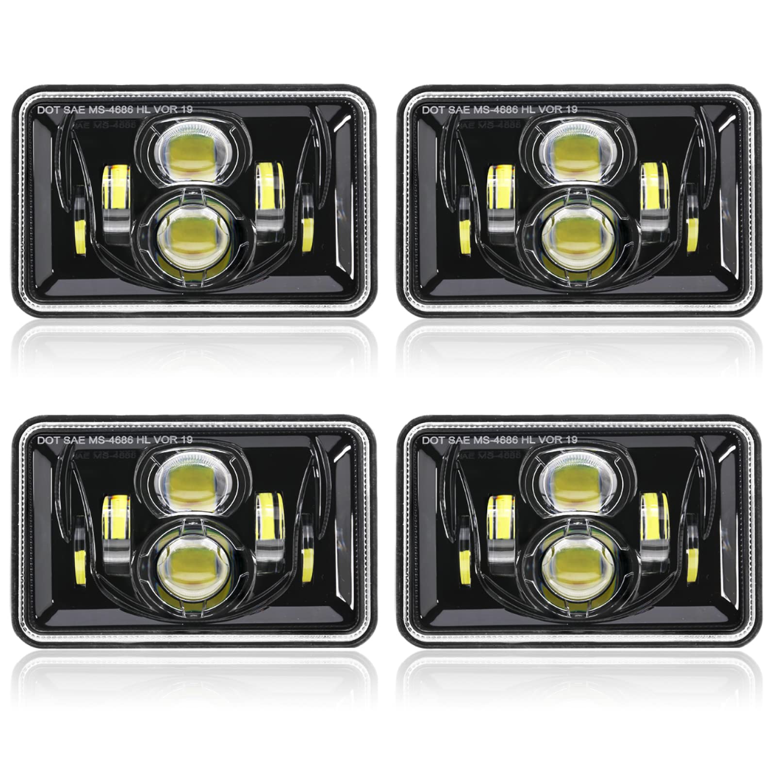 Auxbeam 4x6 LED Headlights, 4PCS 60W DOT Approved Rectangular H4651 H4652 H4656 H4666 H6545 Headlight Compatible with Kenworth Freightliner Peterbilt Ford Probe Oldsmobile Cutlass Trucks Black