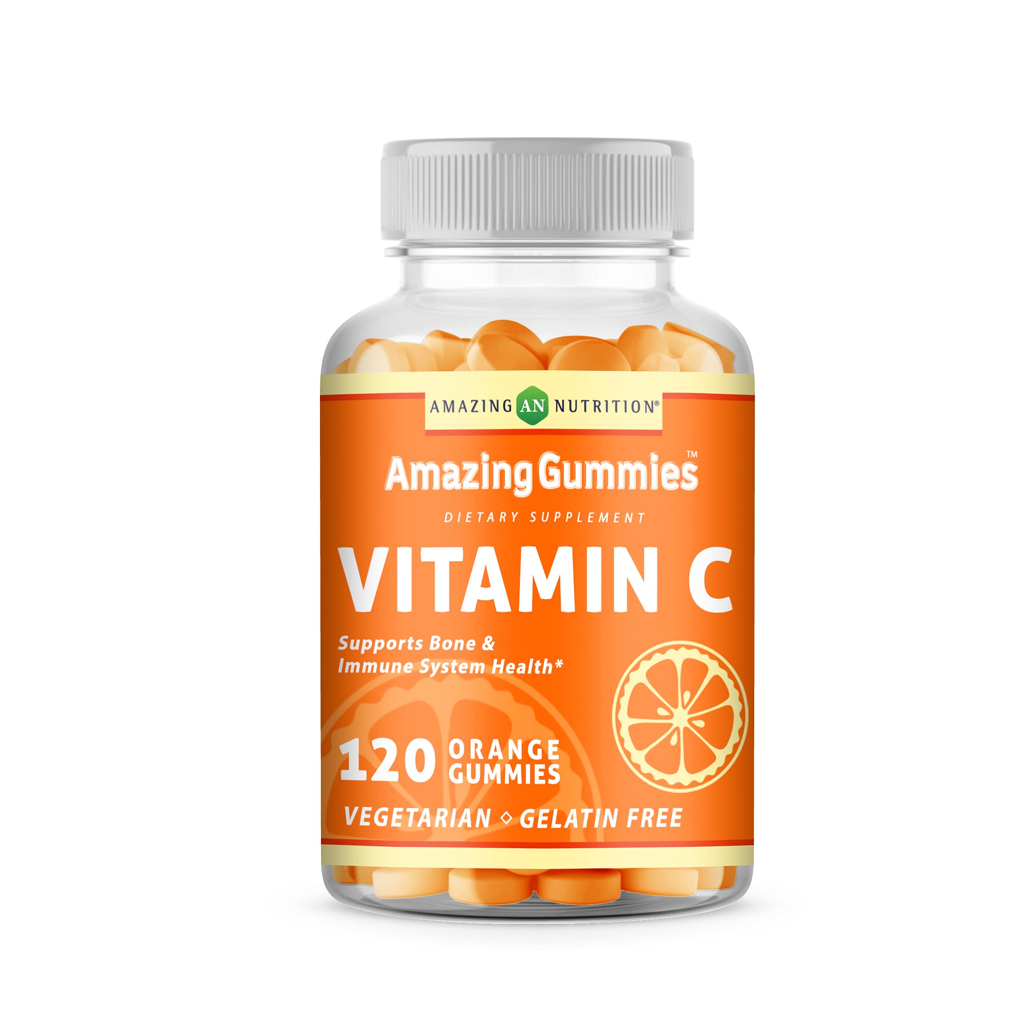 Amazing Nutrition Vitamin C Supplement | 120 Gummies | Orange Flavor | Non-GMO | Gluten-Free | Made in USA