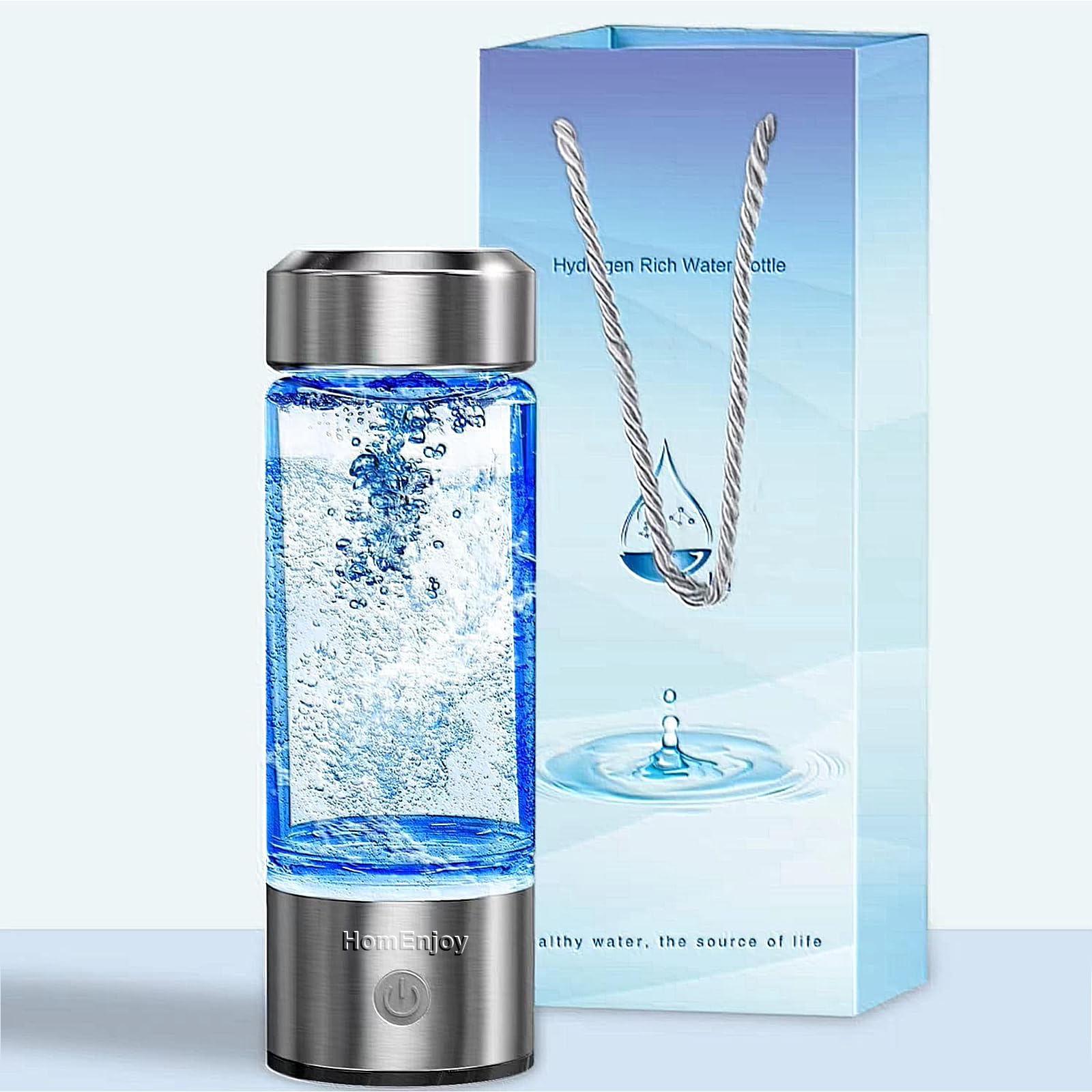 HomEnjoy Hydrogen Water Generator Bottle, SPE & PEM Technology, 14OZ Portable Rechargeable Hydrogen Water Ionizer Machine, for Home Office Gift Travel Fitness Daily Drinking