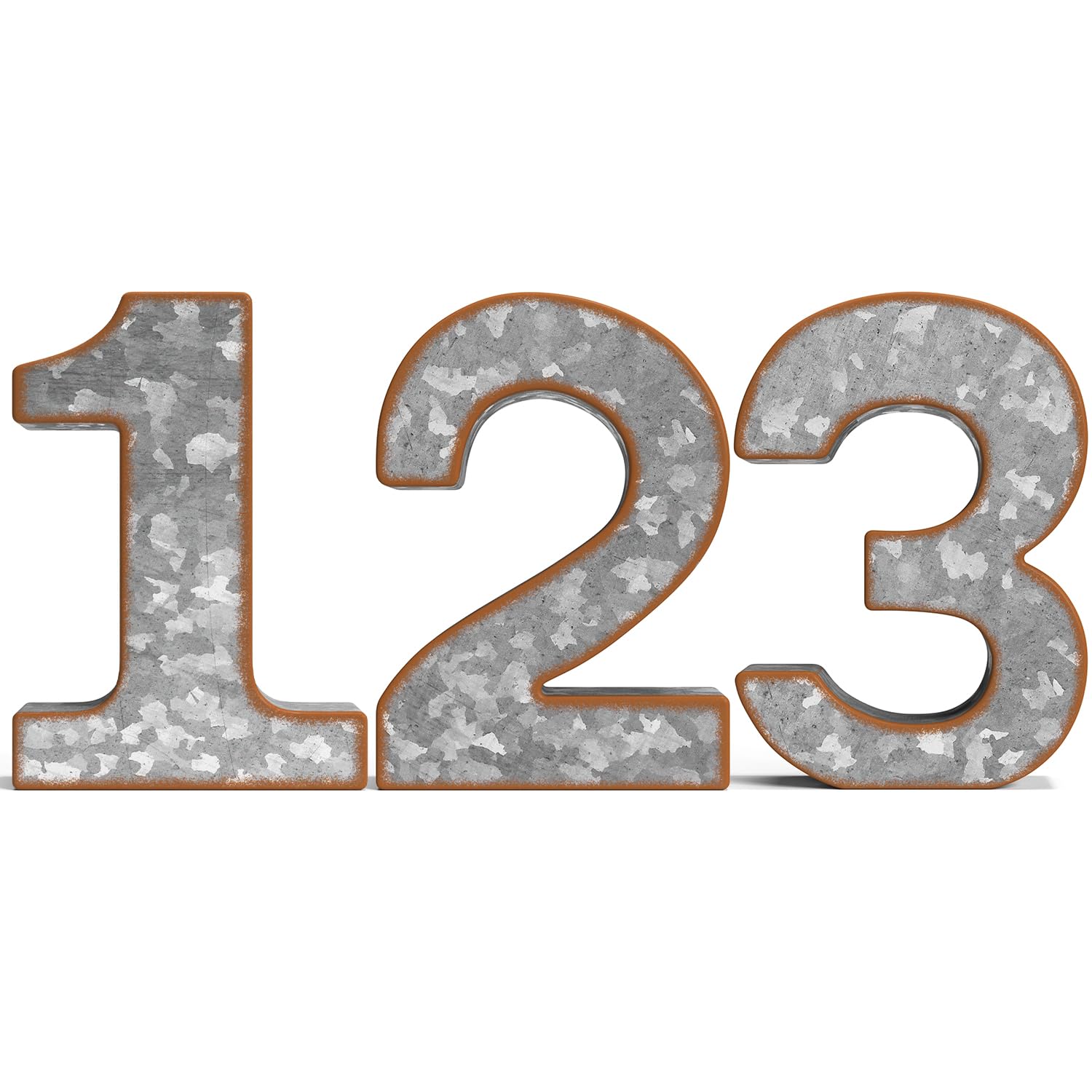 CraftyCrocodile Galvanized Metal Numbers for Wall Decor - 123 for Hanging & Freestanding - Unique Blend of Rustic, Vintage, Western, Industrial Styles