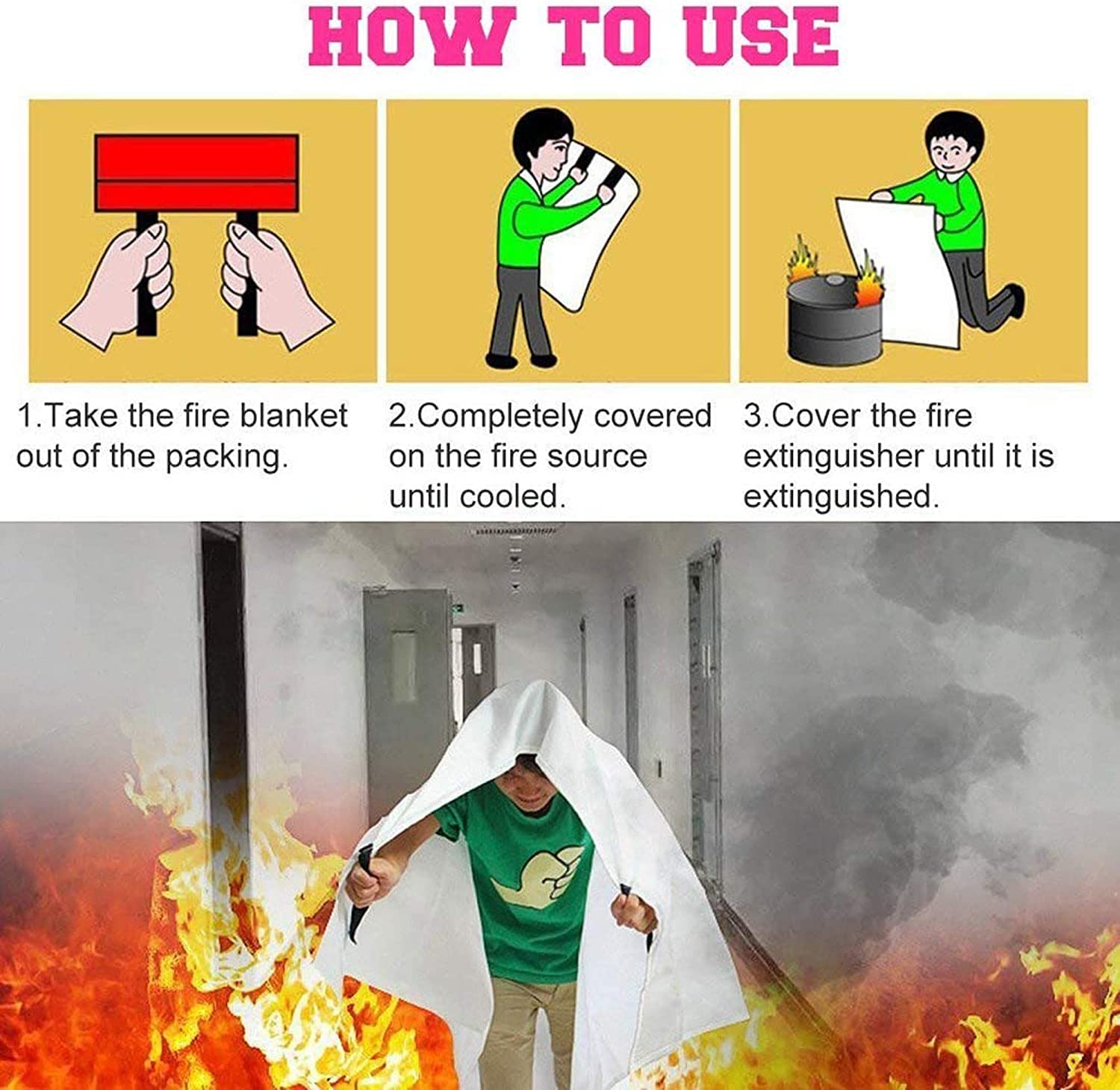 TONYKO Emergency Fire Blankets, Flame Retardant Protection and Heat Insulation Designed for Kitchen,Fireplace,Grill,Car,Camping(White(4PACK))