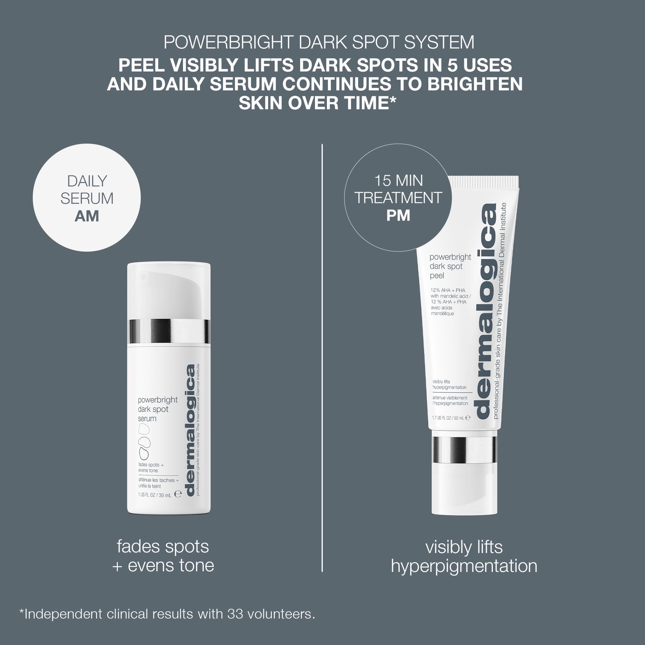 Dermalogica PowerBright Dark Spot System Skin Care Kit, Includes Face Serum and Peel - Fade, Lift, and Prevent Dark Spots and Hyperpigmentation