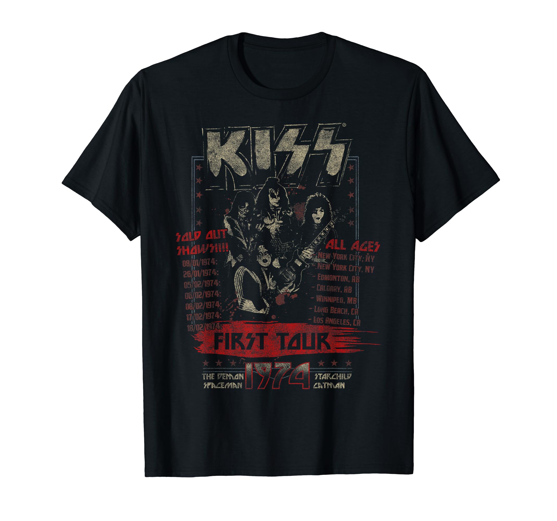 KISS Classic Fit First Tour T-Shirt - Black, Short Sleeve, Cotton & Polyester Blend