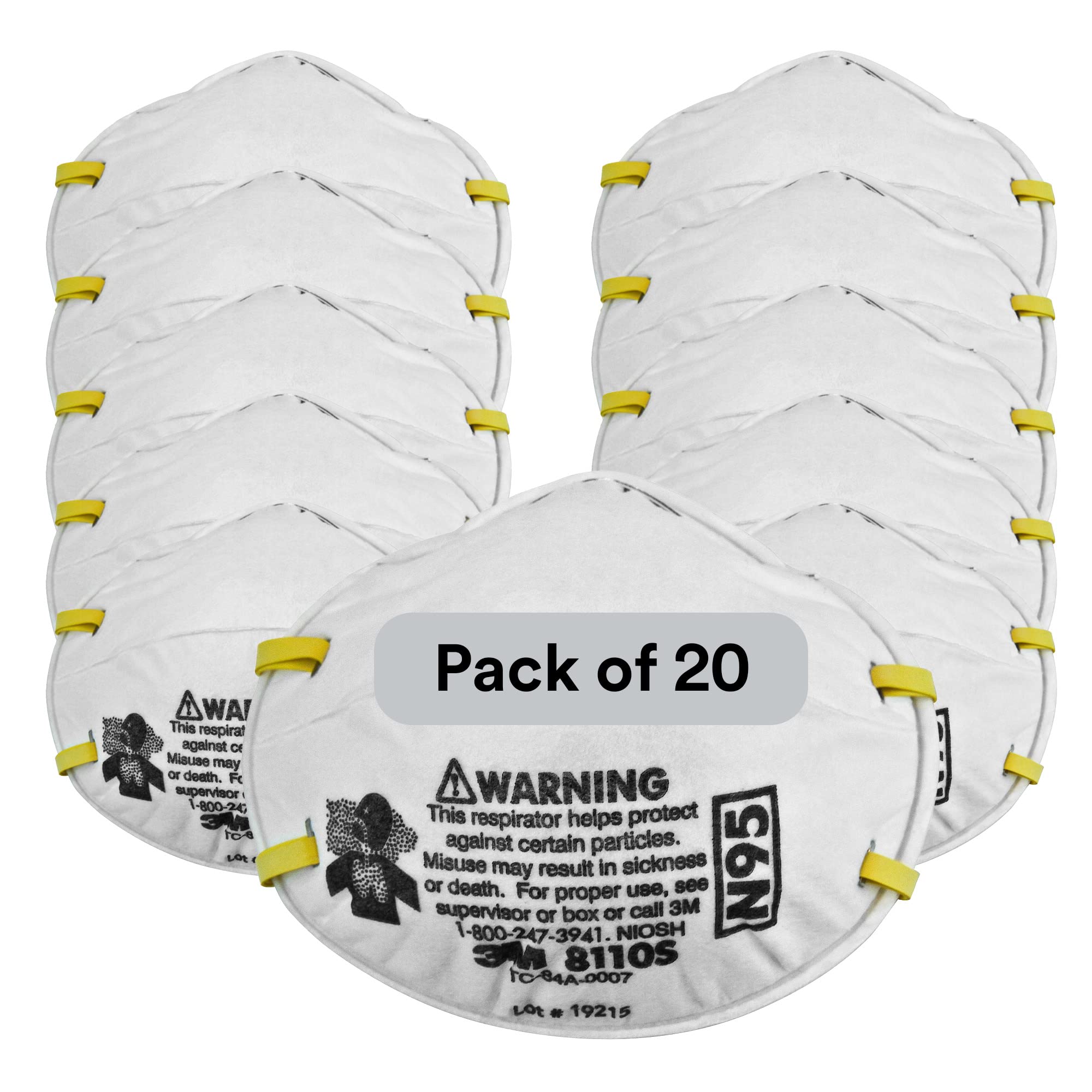 3M 50051138543056 8110S N95 Particulate Respirators, 20/Dispenser (Pack of 20)