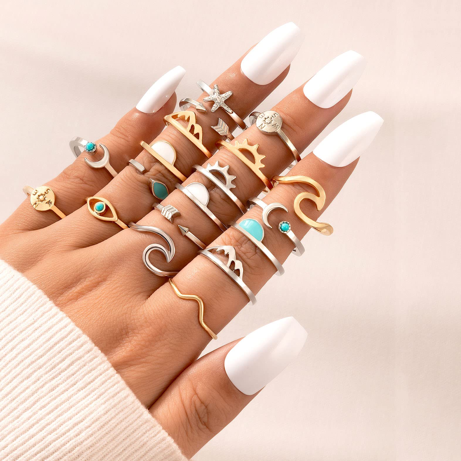 FUTIMELY Boho Retro Stackable Rings Sets for Teens Girls Women Rhinestone Knuckle Joint Finger Kunckle Nail Ring Sets (A:19PC)