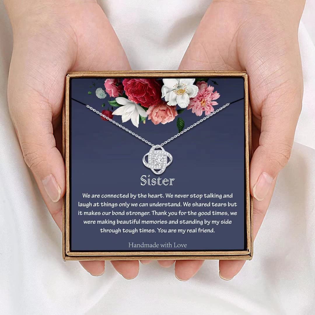 IEFLIFE Sister Gifts Sister Necklace, 925 Sterling Silver Love Knot Pendant Necklace Sister Jewelry Mothers Day Valentines Gifts Sister Gifts from Sister for Her