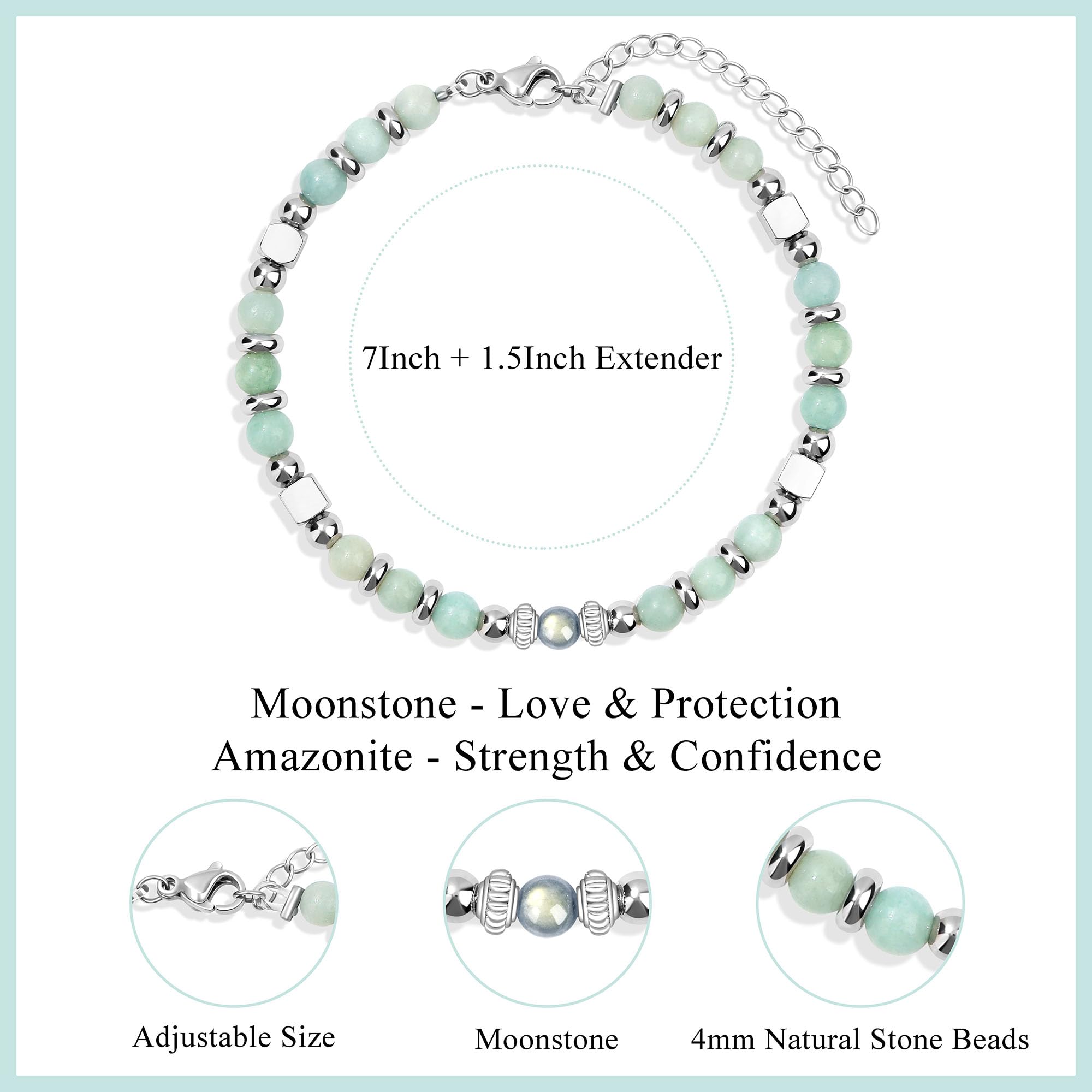 JoycuFF Best Friend Birthday Gifts for Women Bracelet, Christmas Friendship Gifts for Women, Gifts for Best Friend Friends Bracelets for Women Woman, Bestie Gifts Amazonite Moonstone Bracelets