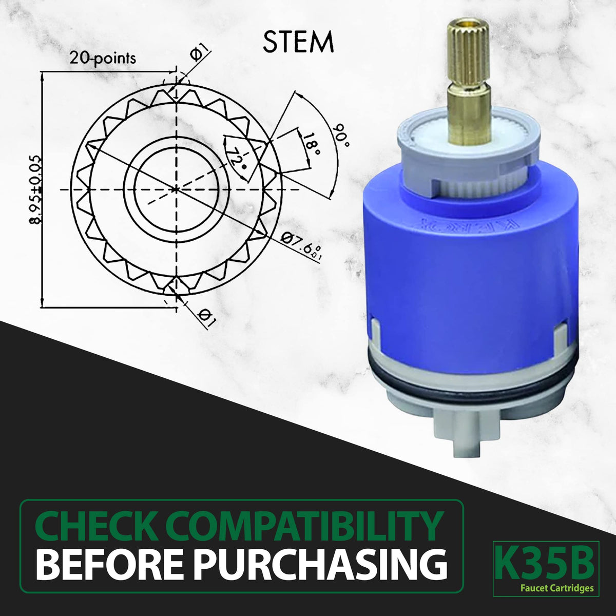 Kerox PBR 40 Faucet Cartridge, Replacement Cartridge Compatible with La Torre, Cascade & Nobili, Single Lever Shower Tub Repair, Tub Faucet Cartridges, Kitchen & Bathroom Faucet Cartridge Replacement