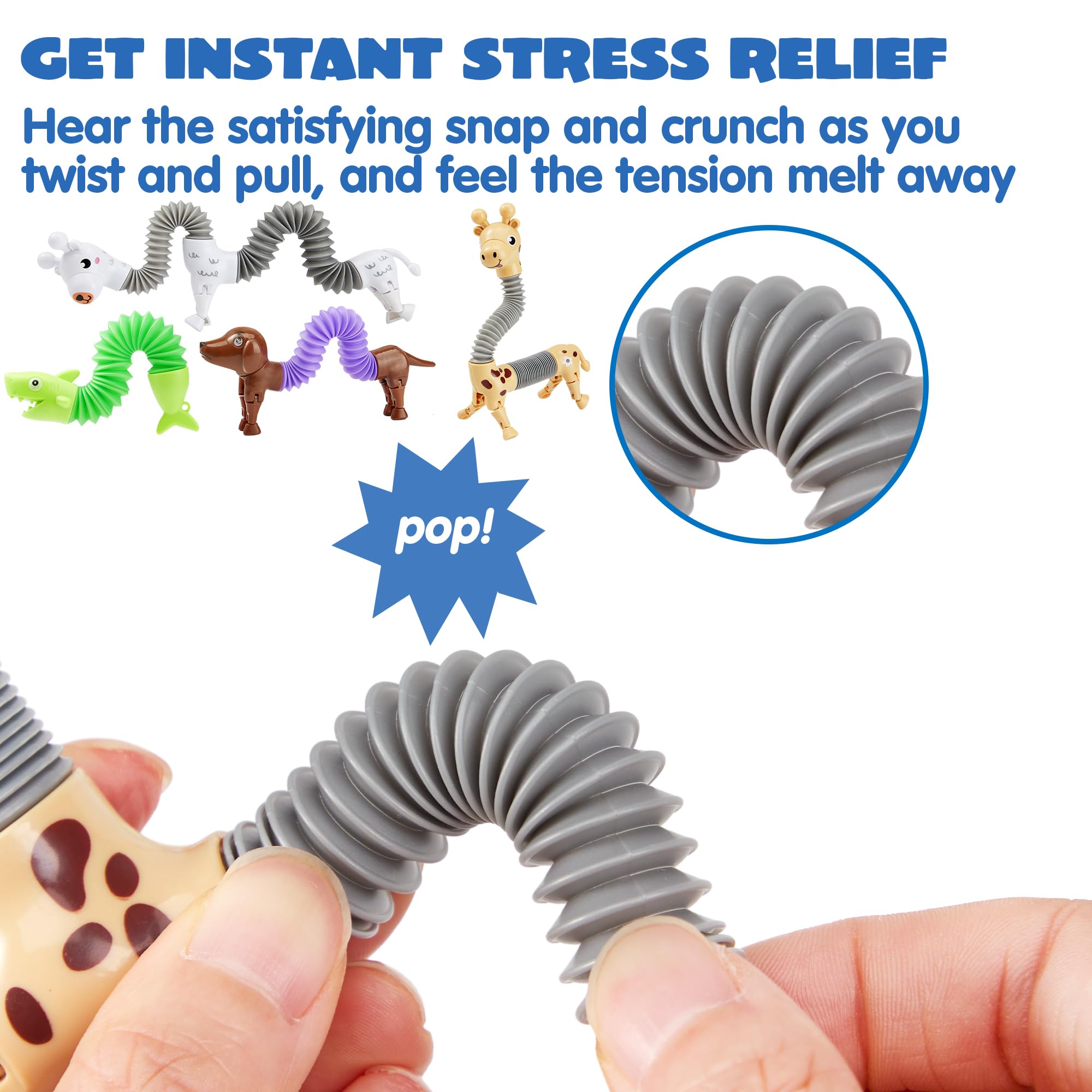 JOYIN Animal Pop Tubes Fidget Toys, 8 Pack Sensory Toys for Toddlers 2-3 Party Favors for Kids 4-8 8-12 Birthday Gifts Party, Classroom, School Reward,Goodie Bags Stuffers for Kids