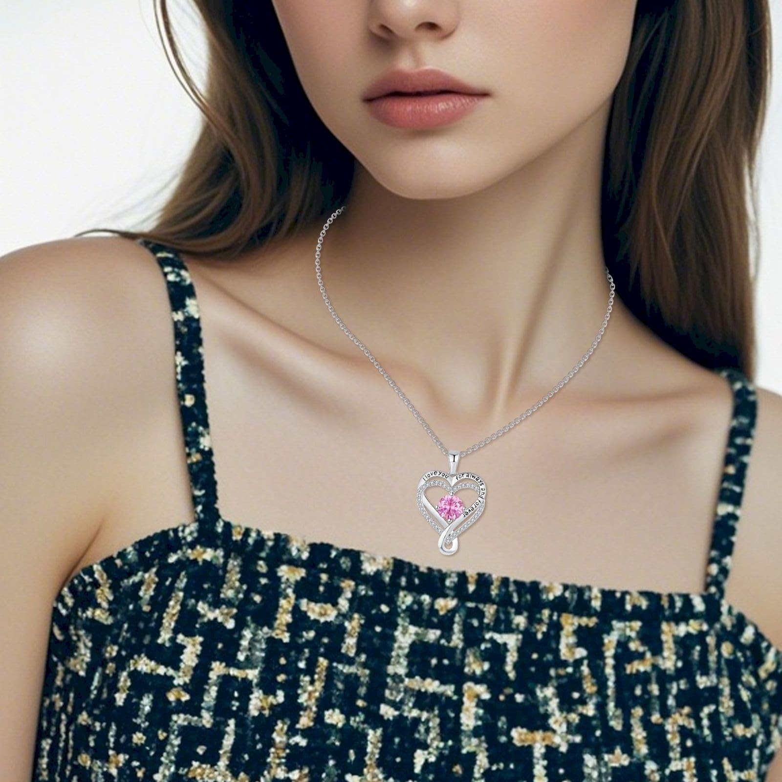 Open Box Deals Clearance in Warehouse Returns Womens Crystal Heart Infinity Necklace 925 Sterling Silver Dainty Rhinestone Pendant Hollow Chain Valentines Birthday Gift Prime of Deals