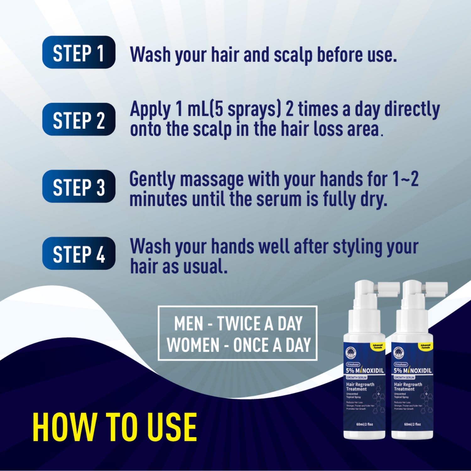 5% Minoxidil Spray for Men and Women, Extra Strength Hair Regrowth Treatment for Men and Women to Combat Hair Loss & Thinning Hair, Topical Solution, No Mess Sprayer, 2-Pack