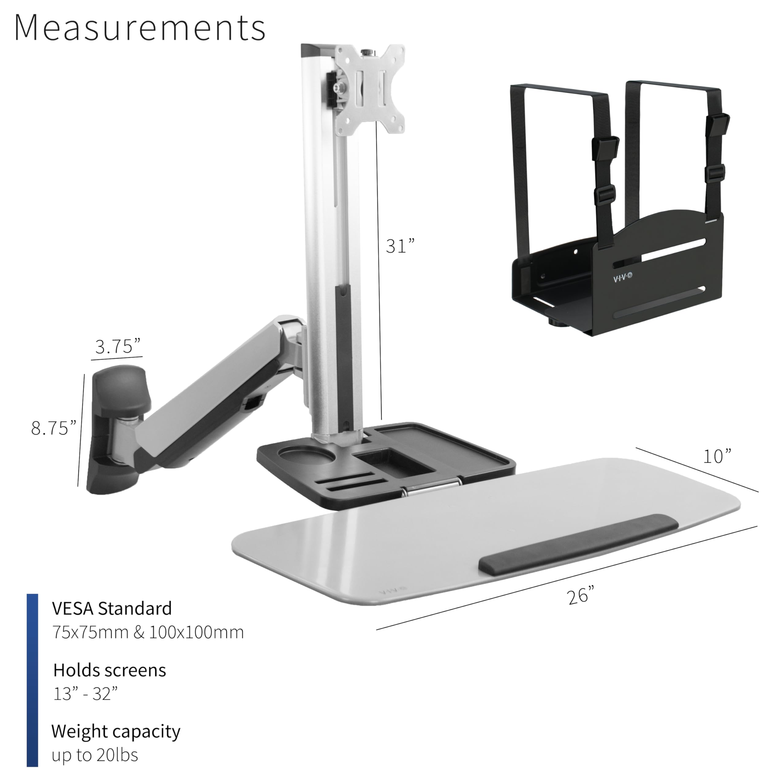 VIVO Single Monitor and Keyboard Counterbalance Sit-Stand Wall Mount, Ergonomic Standing Transition Workstation STAND-SIT1W