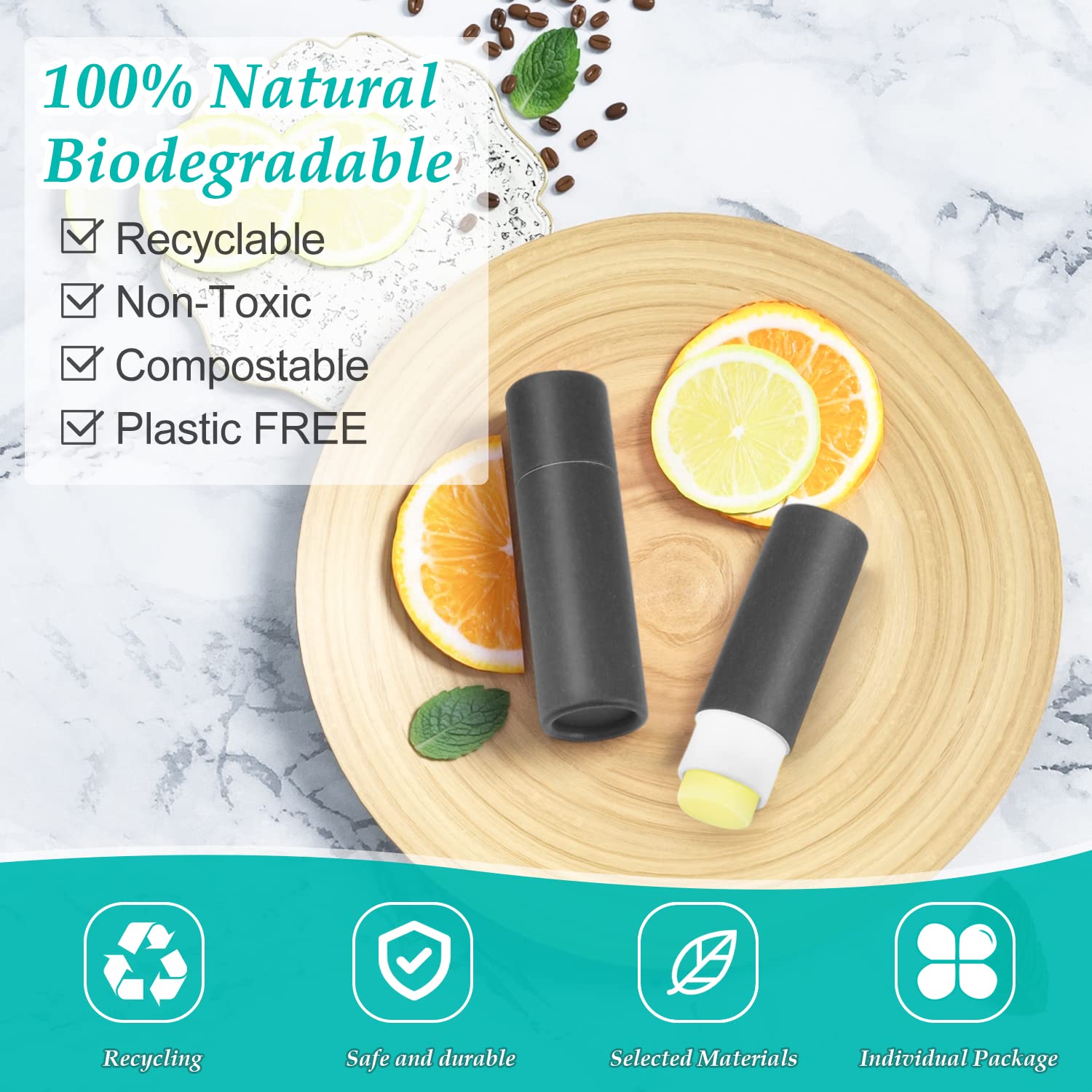 15 Pcs 0.3 oz Paperboard Lip Balm Tubes,Empty Kraft Paper Chapstick Tube Holder,Push-Up Style Biodegradable Solid Perfume Lip Gloss Container for DIY Homemade Balm Container,Natural Packaging- Black