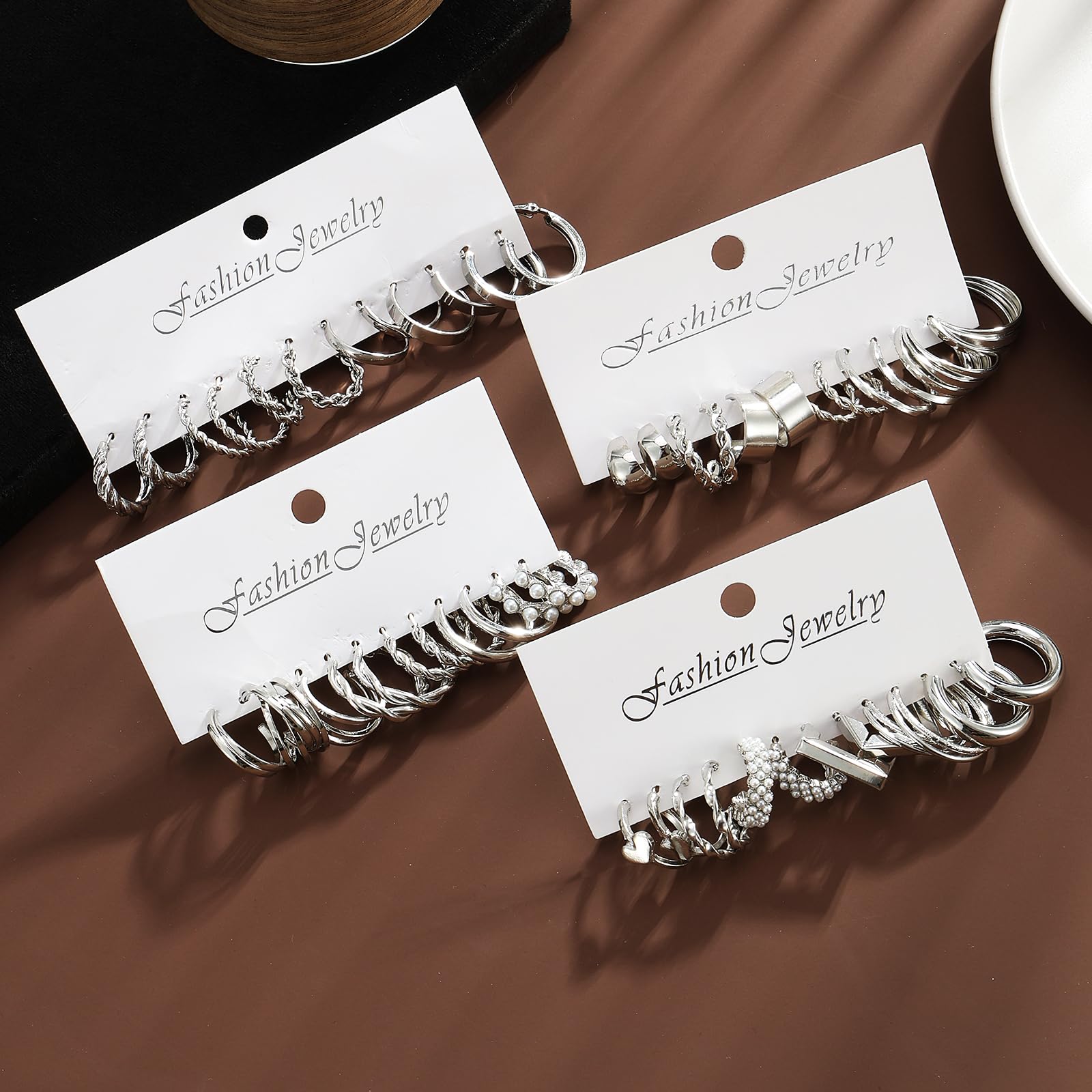 IFKM 24 Pairs Silver Hoop Earrings Set For Women Girls Hypoallergenic Chunky Chain Twisted Open Hoops Dangle Earring Packs For Birthday Party Christmas Fashion Jewelry Gift…