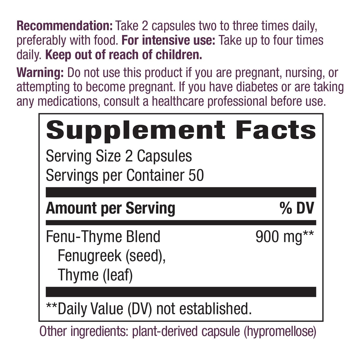 Nature's Way Fenu-Thyme - Traditional Digestive Support Blend* - 900 mg of Thyme & Fenugreek per 2-Capsule Serving - Non-GMO Project Verified & Dairy Free - 100 Vegan Capsules