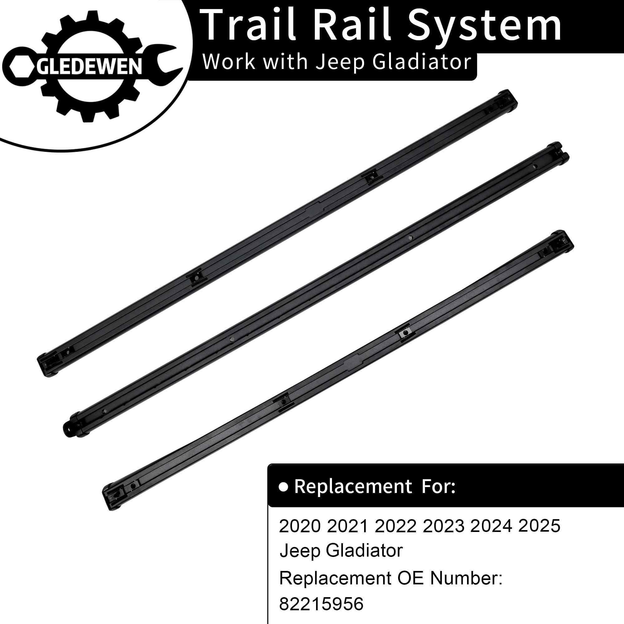 Trail Rail System, Bed Rail System, Compatible with Jeep Gladiator 2020 2021 2022 2023 2024 2025, Bed Tie Down Rails System | Replace# 82215956, Cargo Bed Rail System, Bed Track System