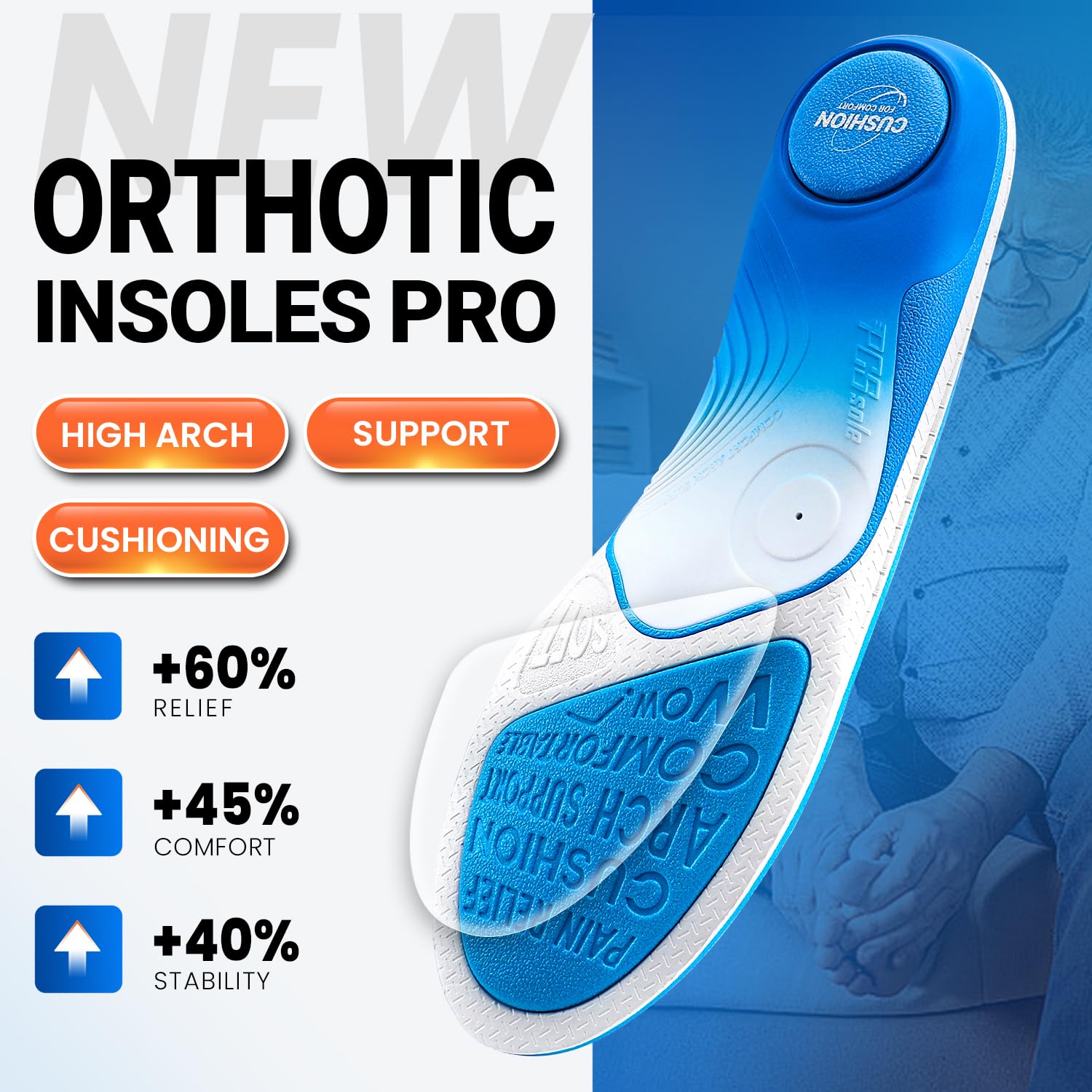 PCSsole Orthotic Insoles Pro (Gen 2 for Plantar Fasciitis Relief - 240+lbs Heavy Duty High Arch Support Inserts with Max Cushion & Comfort - Shoe Insert for Flat Feet, Heel Pain, Overpronation