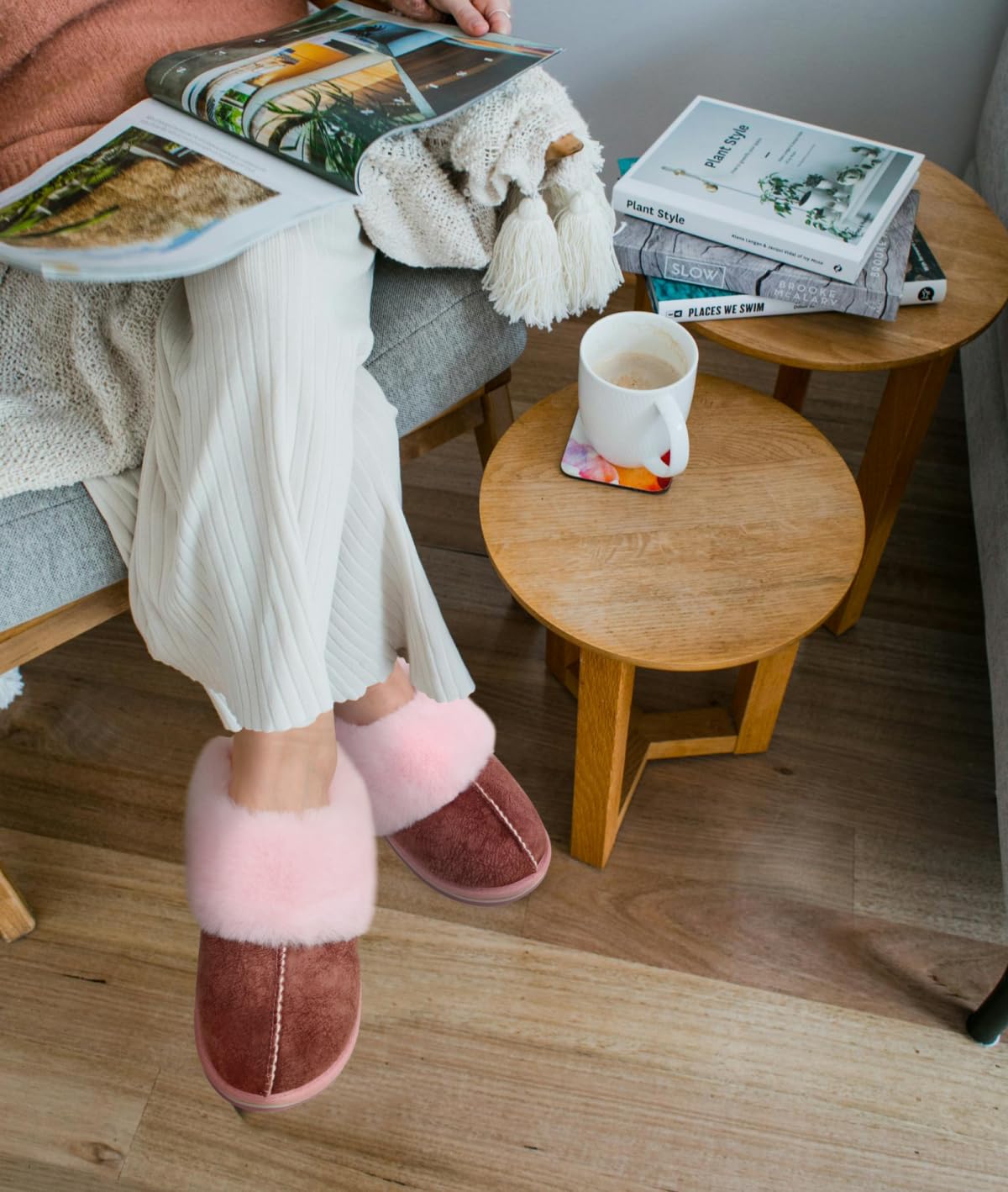 KuaiLu Womens Slippers, Fluff Dual Memory Foam Slippers Ladies Cozy Arch Support Warm Scuff Slippers Slip on Comfy Winter House Shoes with Non-Slip Indoor Outdoor Hard Sole Pink 8