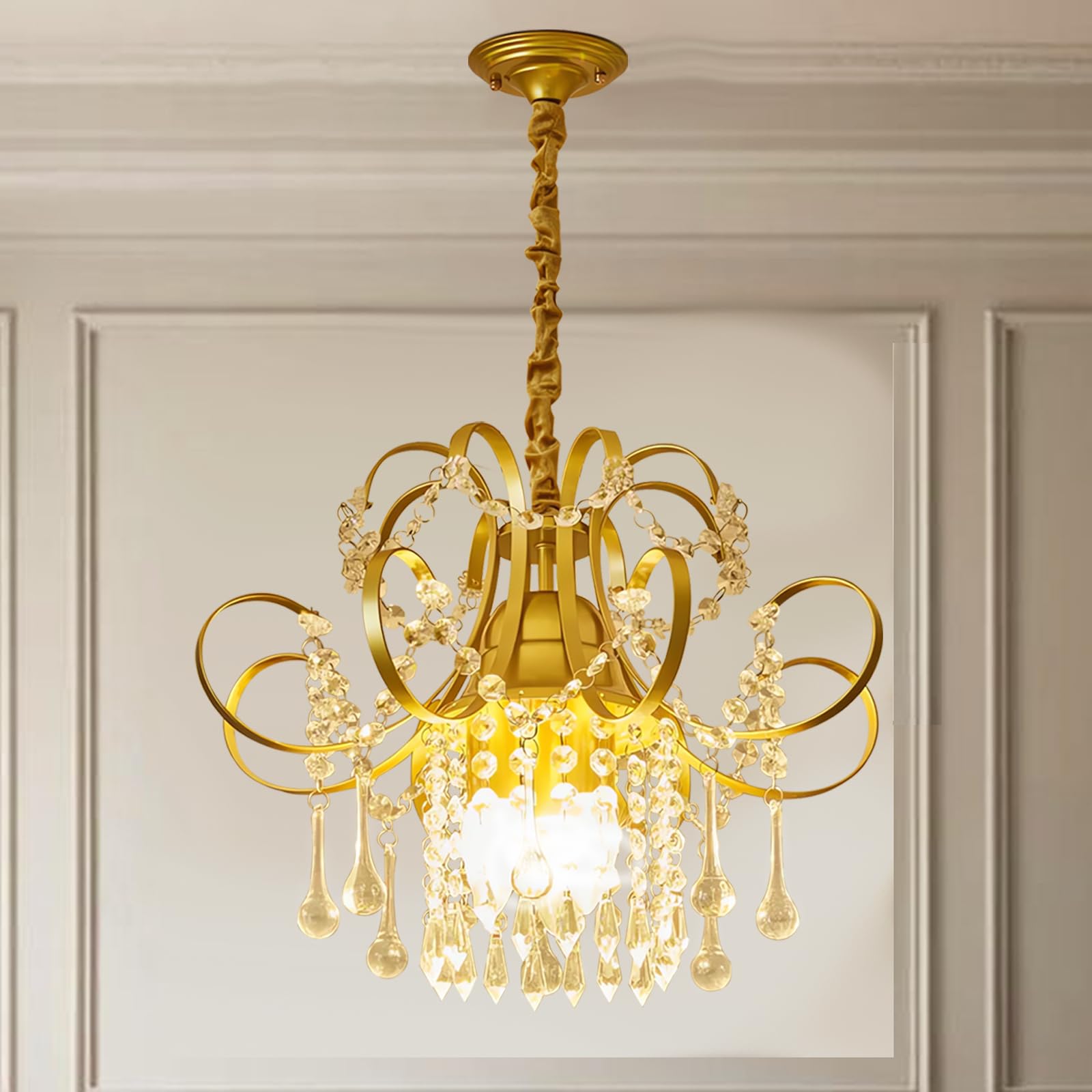 SMGFUNE 3-Light Small Chandelier for Bathroom, Modern Crystal Chandelier for Closet, Gold Light Fixture for Hallway Entryway Foyer Kitchen Island Living Room