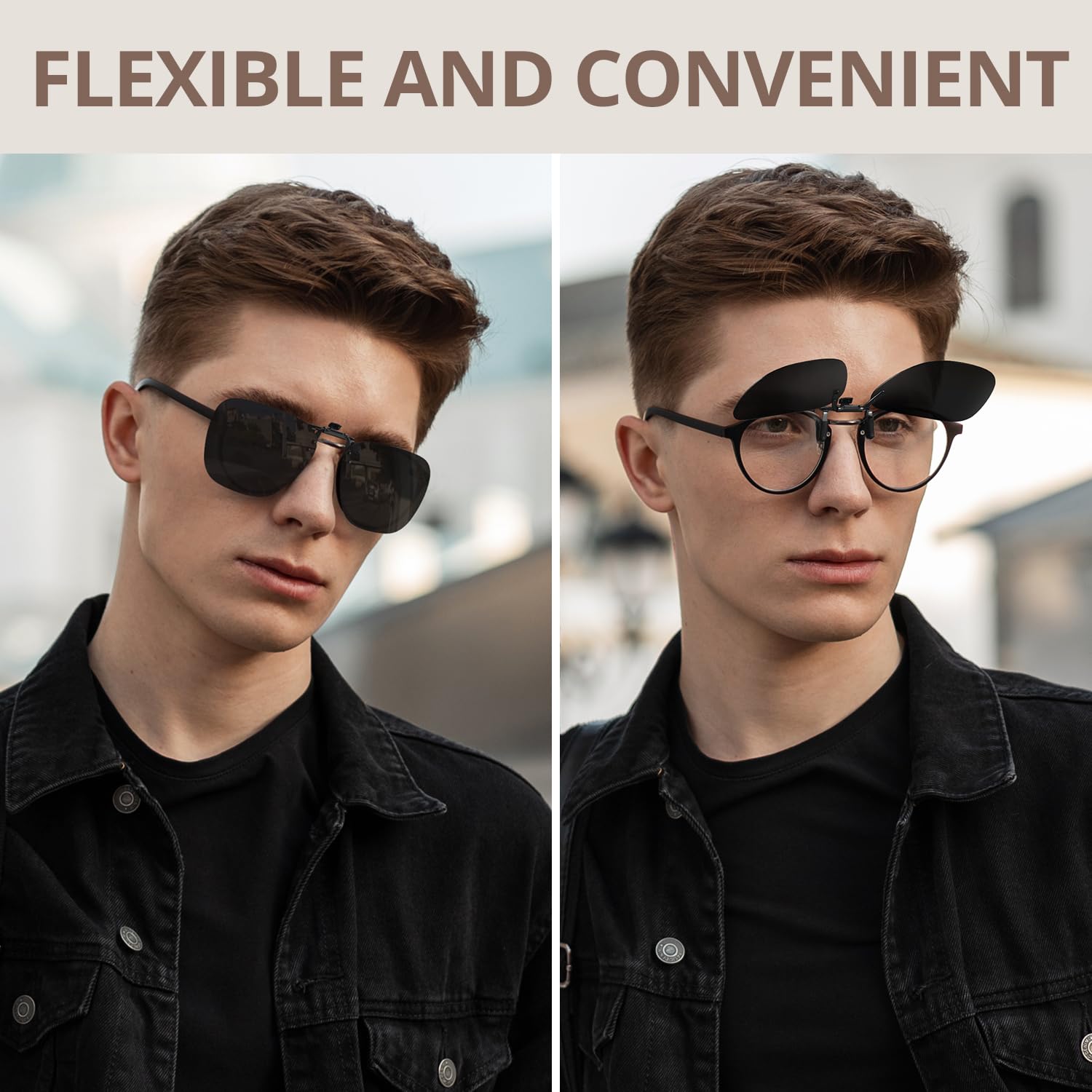 TJUTR Polarized Clip On Sunglasses Over Prescription Glasses, UV400 Protection, Anti-Glare, Metal Flip-Up Clip for Men Women