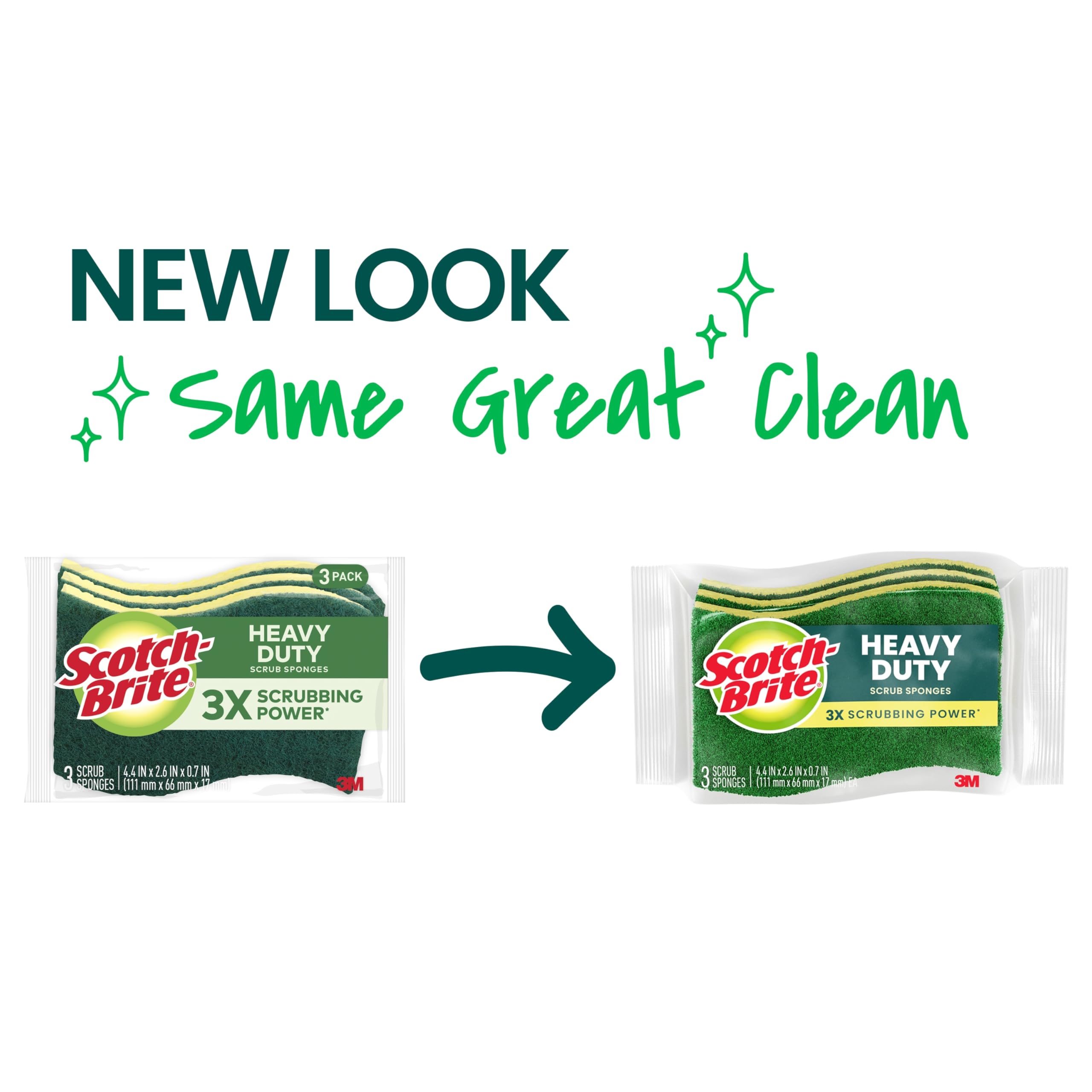Scotch-Brite Heavy Duty Scrub Sponge, 12 Kitchen Sponges, Designed for Tough Messes in the Kitchen, Lasts 3X Longer*, Best for Cast Iron Skillets, Outdoor Grills, Flexible, Durable & Strong