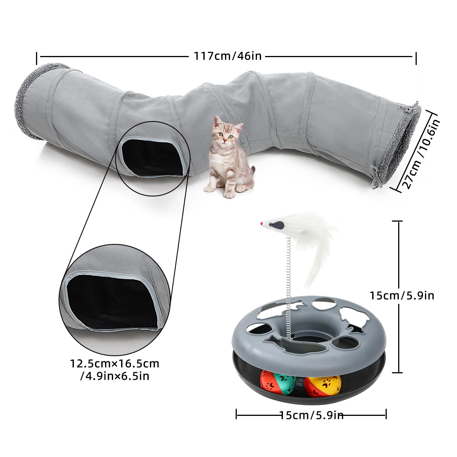 TSEB4TEP Cat Tunnel, Indoor Cat Toy, Roller Track Cat Toy, Collapsible S-Shaped Play Tube, 10.5 Inch Diameter Maze Cat House for Cats, Puppies, Rabbits, Ferrets, Cat Toy Set