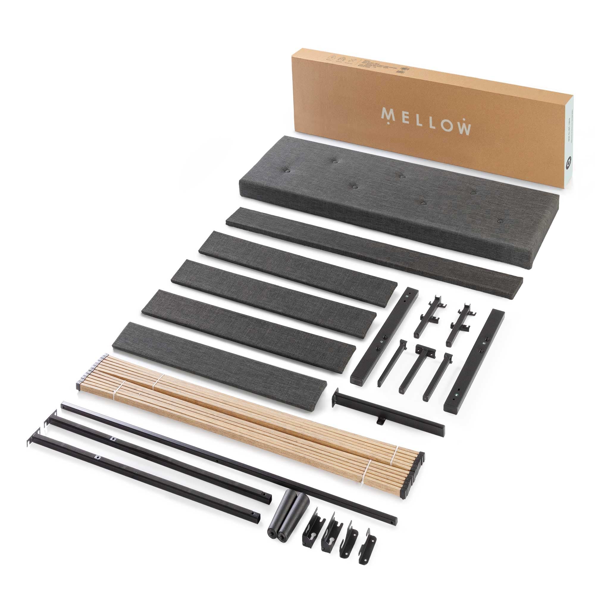 Mellow Alva Upholstered Platform Bed Frame with Button Tufted Headboard and Sustainable Bamboo Slats/No Box Spring Needed/Mattress Foundation/Easy Assembly, Dark Grey, Queen