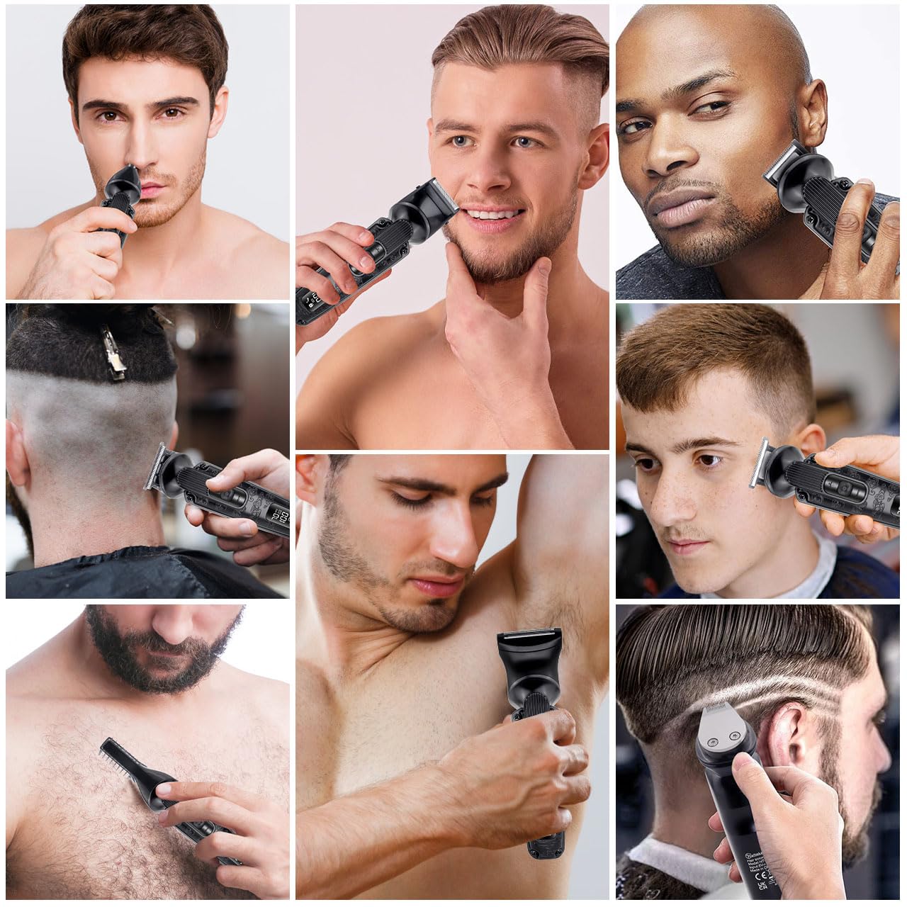 Hatteker Beard Trimmer Mustache Trimmer for Men 8 in 1 Adjustable Speed Waterproof Hair Clipper T-Blade Trimmer Electic Razor Shavers Cordless Mens Gift Grooming Kit with Face Nose Body (Black)