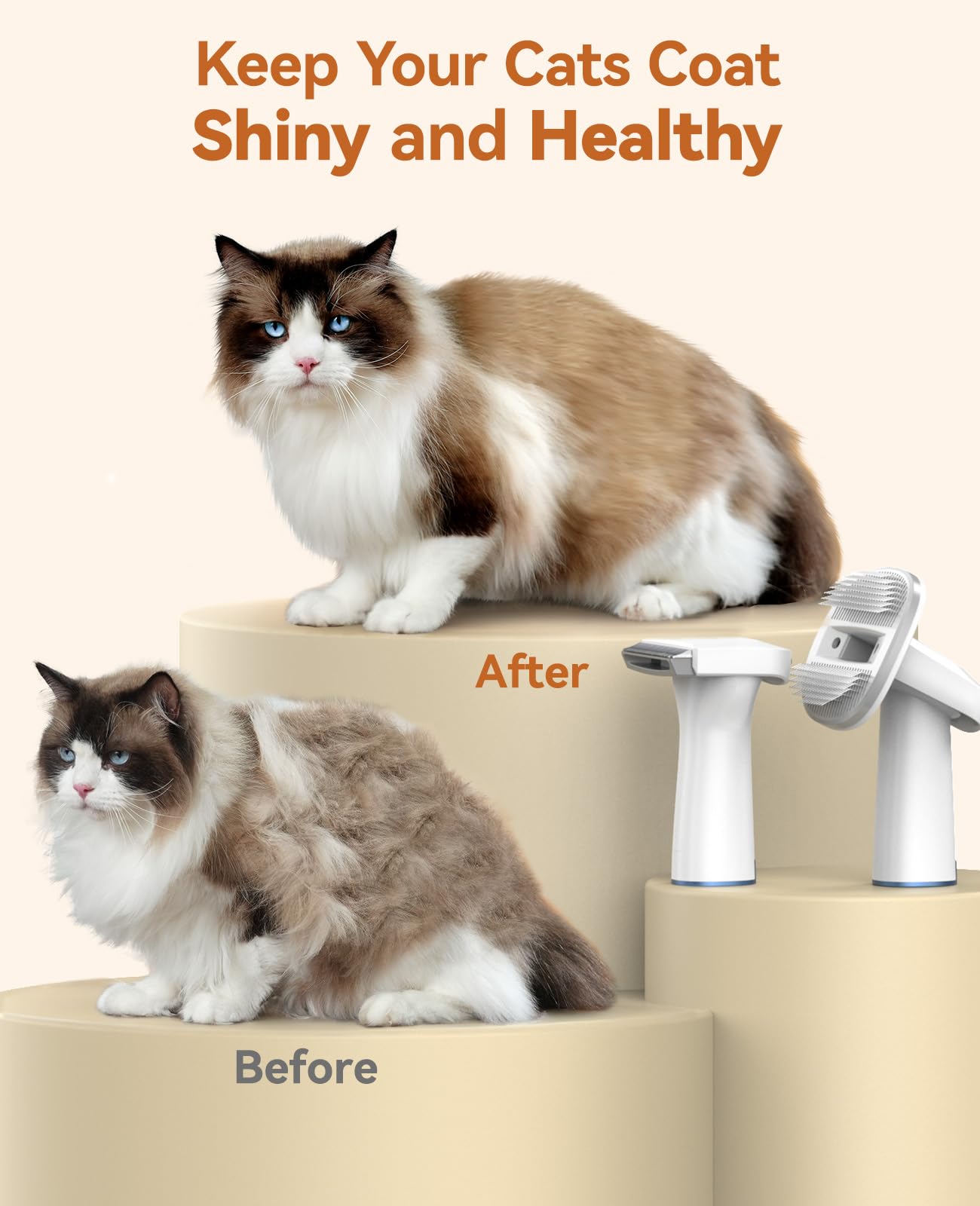oneisall Cat Grooming Vacuum, Low-Noise Pet Vacuum Grooming Kit with Brush & Clippers for Hair Shedding Trimming Grooming, 6 in 1 Cat Vacuum Groomer for Pet Hair Grooming