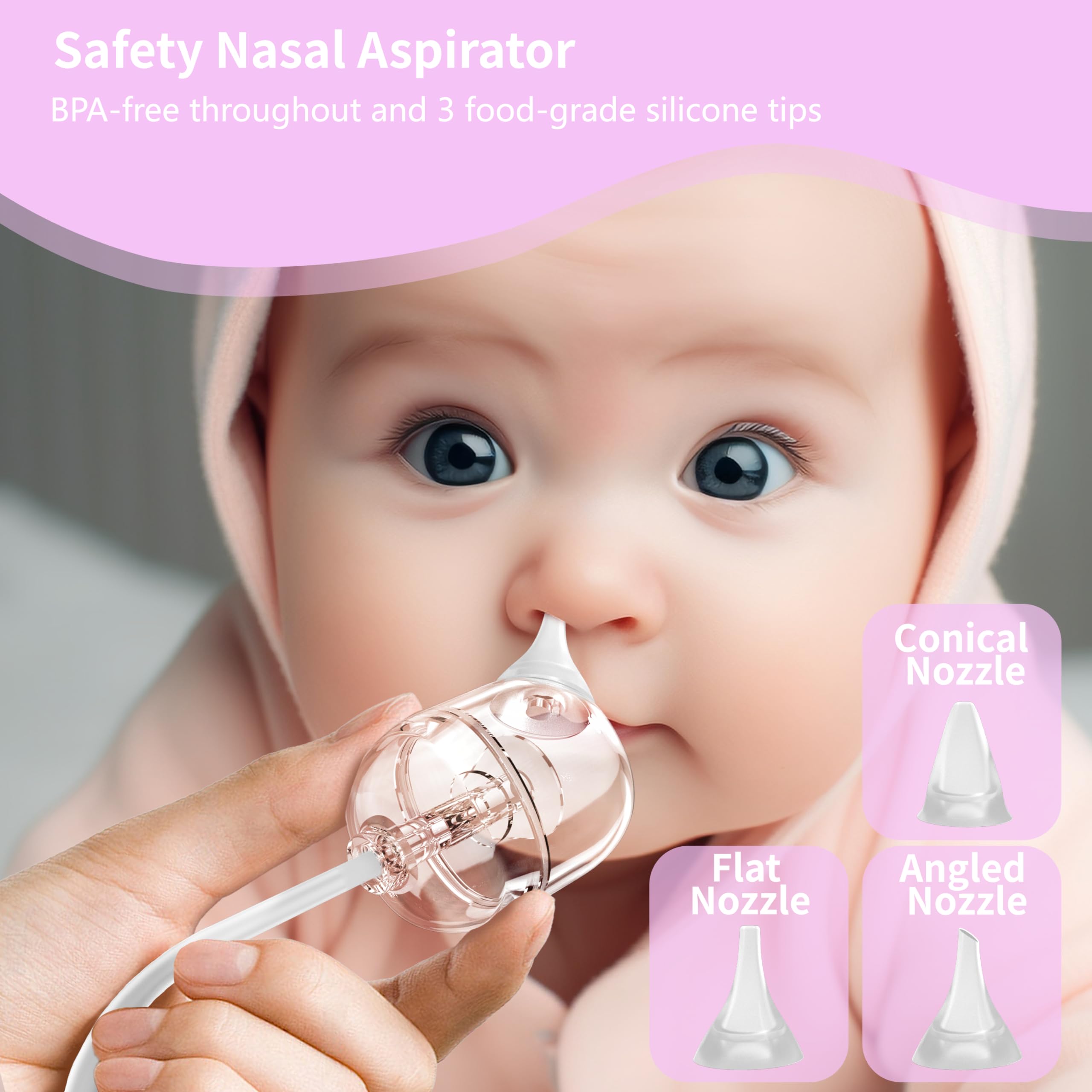 Schxuw Nasal Aspirator for Baby, Babies Toddlers Newborn Essentials, Automatic Nose Cleaner with 3 Silicone Tips, Baby Nose Sucker, Rechargeable with Night Light and Nursery Rhyme