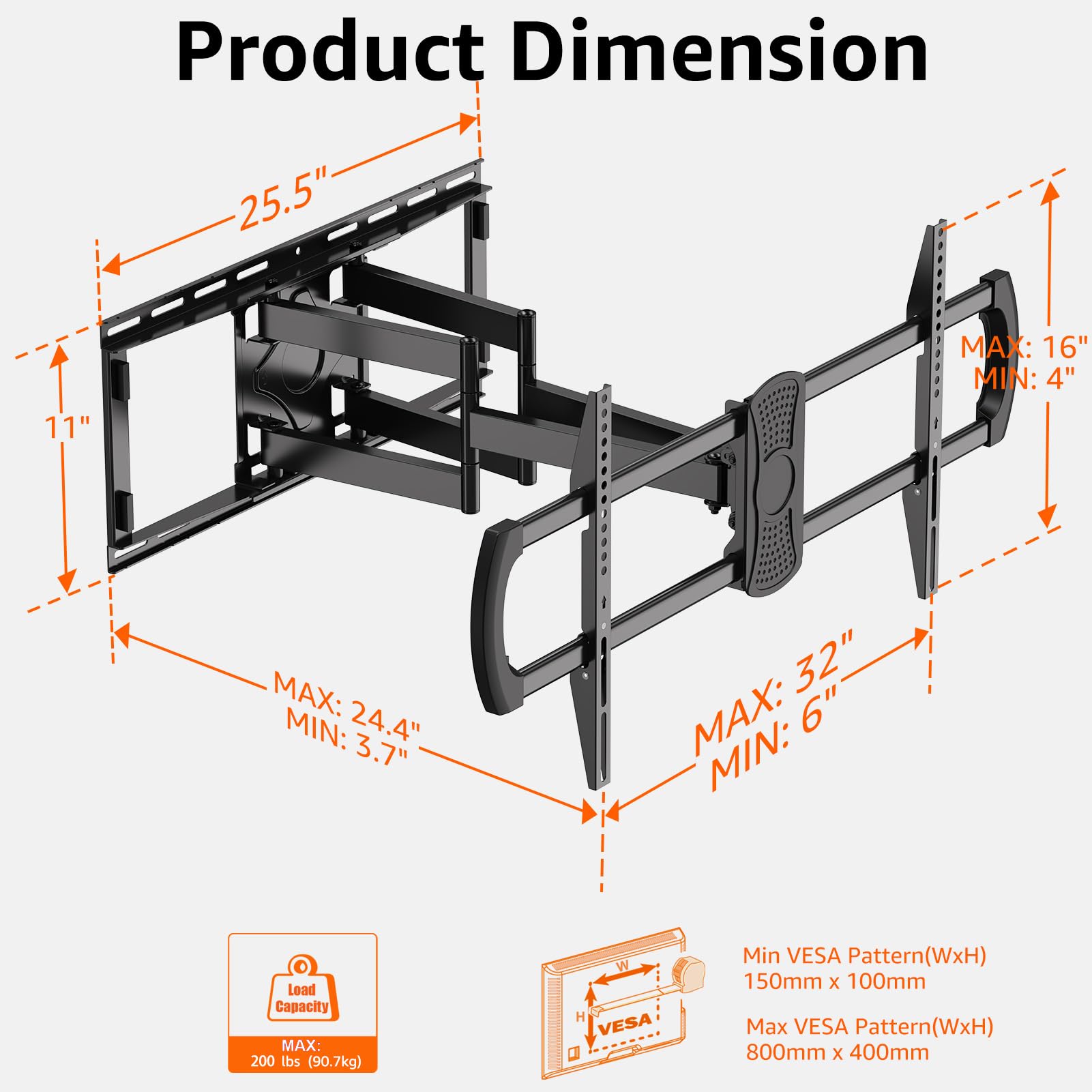 ELIVED Heavy Duty TV Wall Mount for Most 42"-90" TV Up to 154 LBS, Max VESA 800x400mm, Preassembled Wall Mount Bracket, Full Motion Swivel tv Mount Fits 24"/18"/16" Wood Studs, YD3028