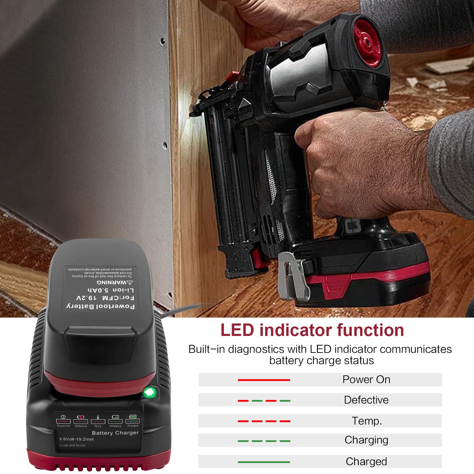 Futurebatt 19.2V Quick Charger (Dual-Chemistry) for Craftsman Tools 19.2-Volt C3 XCP Lithium-Ion & Ni-Cad Diehard Battery Charger